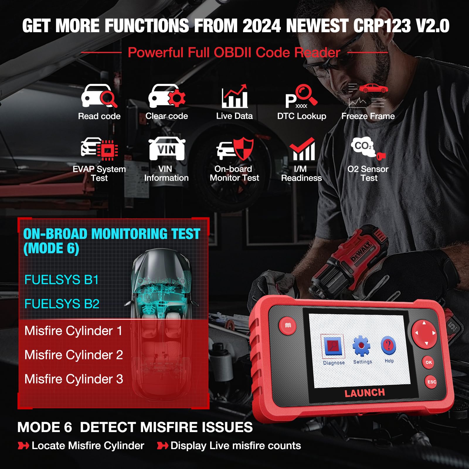 LAUNCH CRP123 V2.0 OBD2 Diagnosi Auto Multimarca con 4 Sistemi e 3 Funzioni di Reset