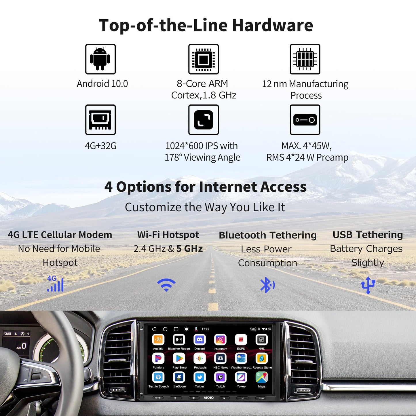 ATOTO S8MS 7 pollici Autoradio 2 Din Android 4G+32G, CarPlay Wireless e Android Auto Senza fili S8G2A74MS