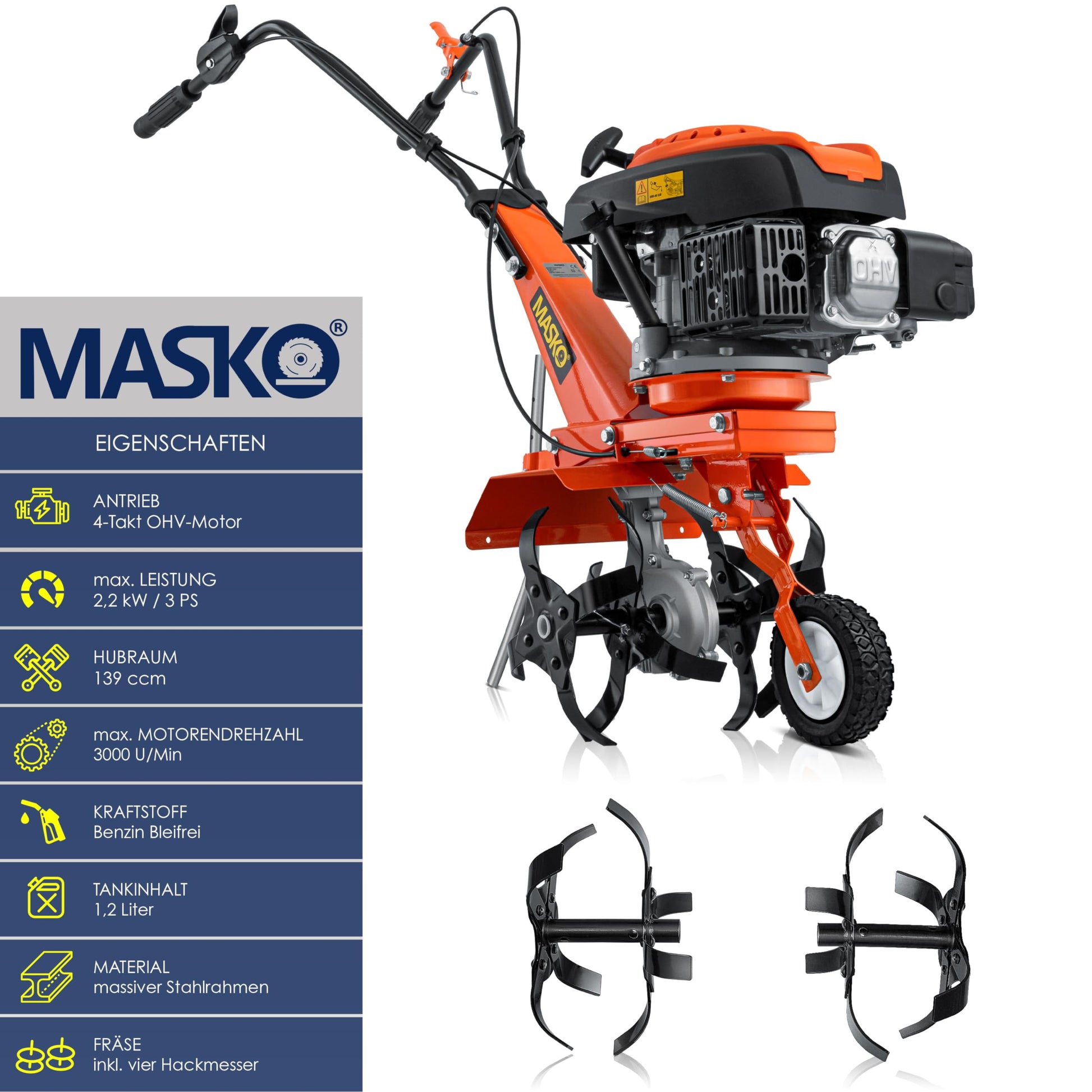 MASKO® MK-909 Fresa a scoppio 2.2 kW (3PS) 139ccm