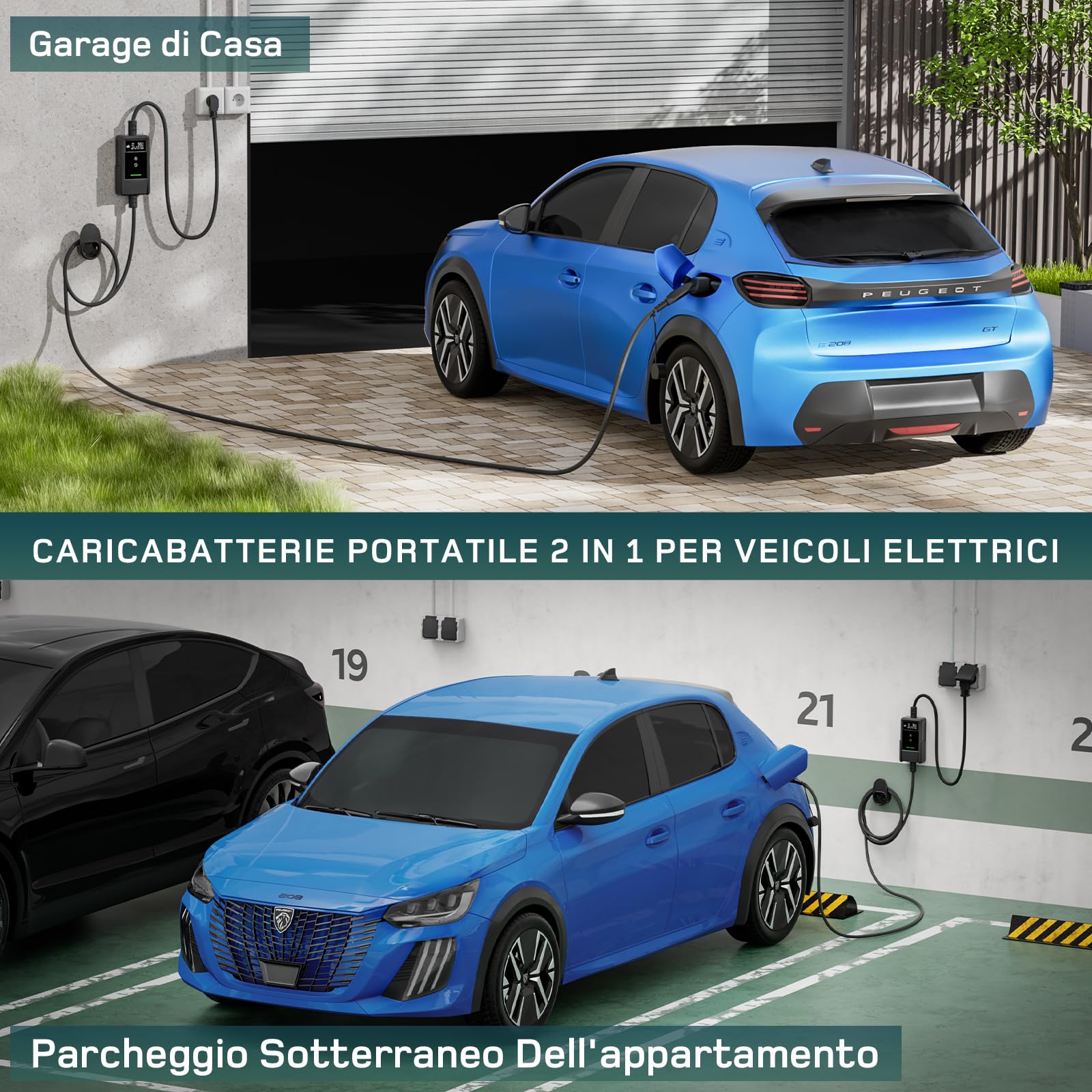 dé Cavo Ricarica Auto Elettrica Byd e altri Tipo 2 Schuko 3,7kW [15m | 6/8/10/13/16A]