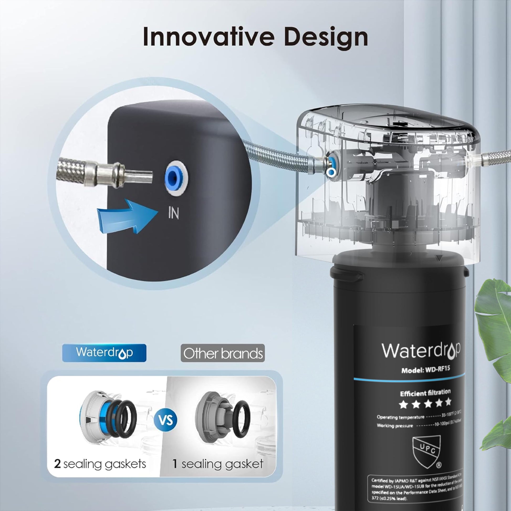 Waterdrop 15UA Filtraggio Acqua Sistema Sotto il Lavello, 60K Litri Filtraggio Acqua Sotto il Contatore