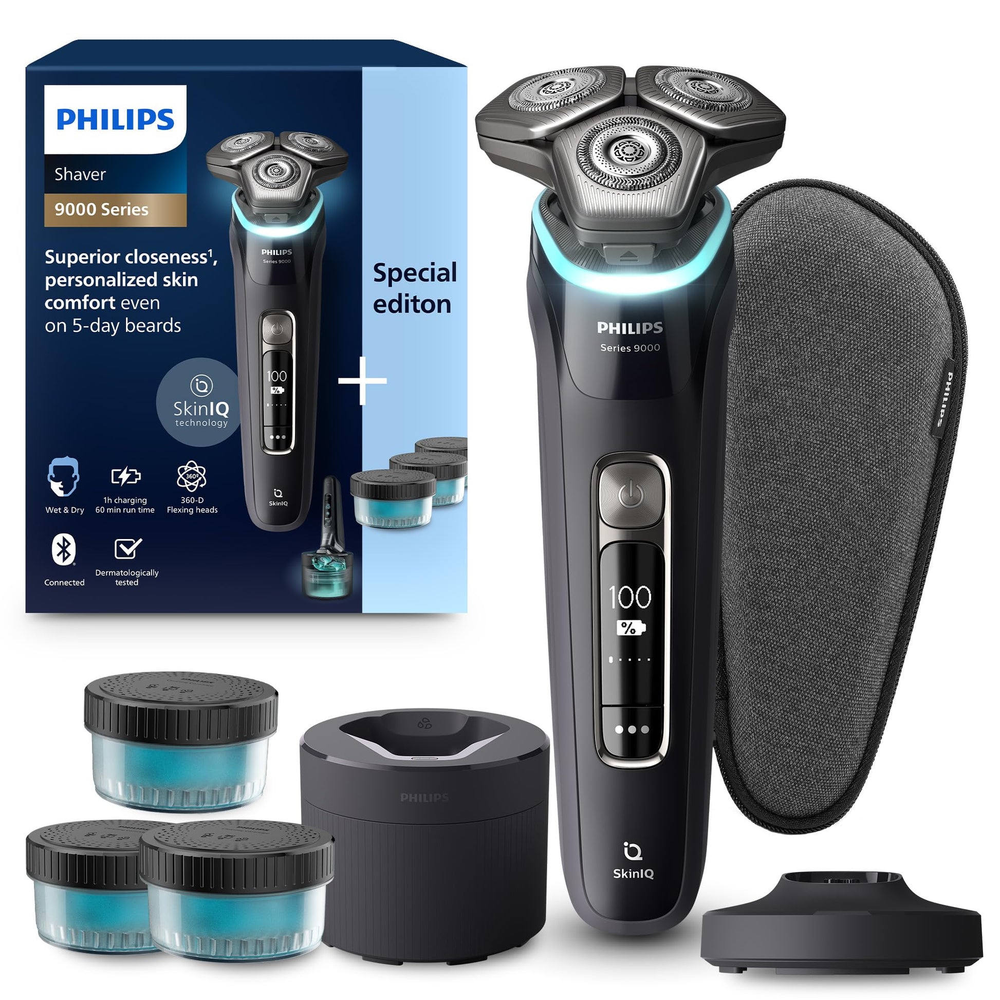 Philips Shaver S9000 - Rasoio elettrico Wet & Dry uomo, tecnologia Lift & Cut e SkinIQ, (modello S9976/63)