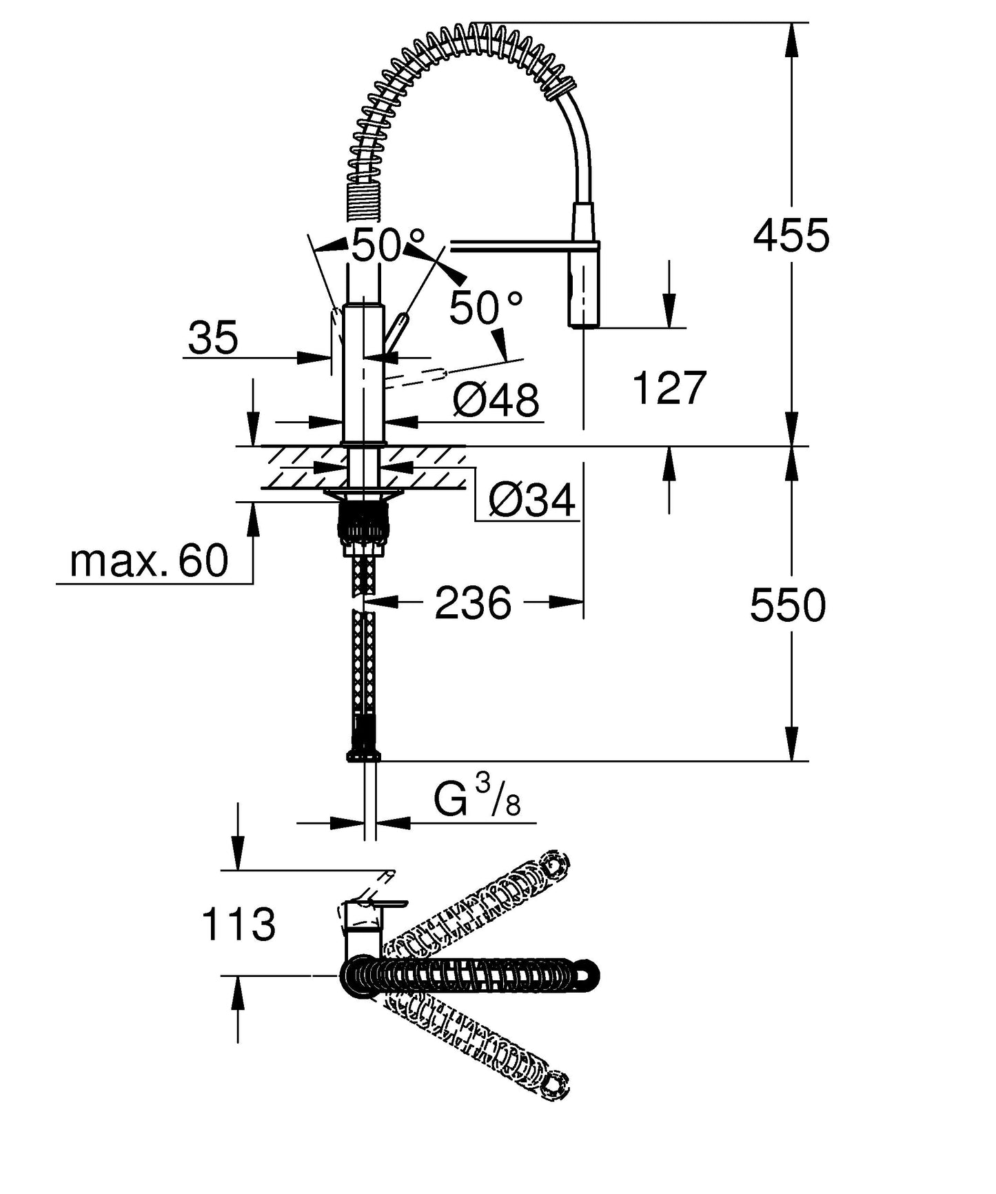 GROHE 30361000 Get, rubinetto per lavello da cucina, miscelatore monocomando a 2 getti, rubinetto con doccia