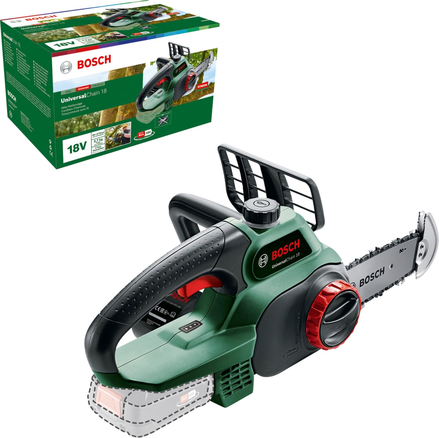 Bosch Universalchain 18 Sega A Catena A Batteria, Nero Verde, ‎23.5 x 20 x 51 cm, 2.7 Kg