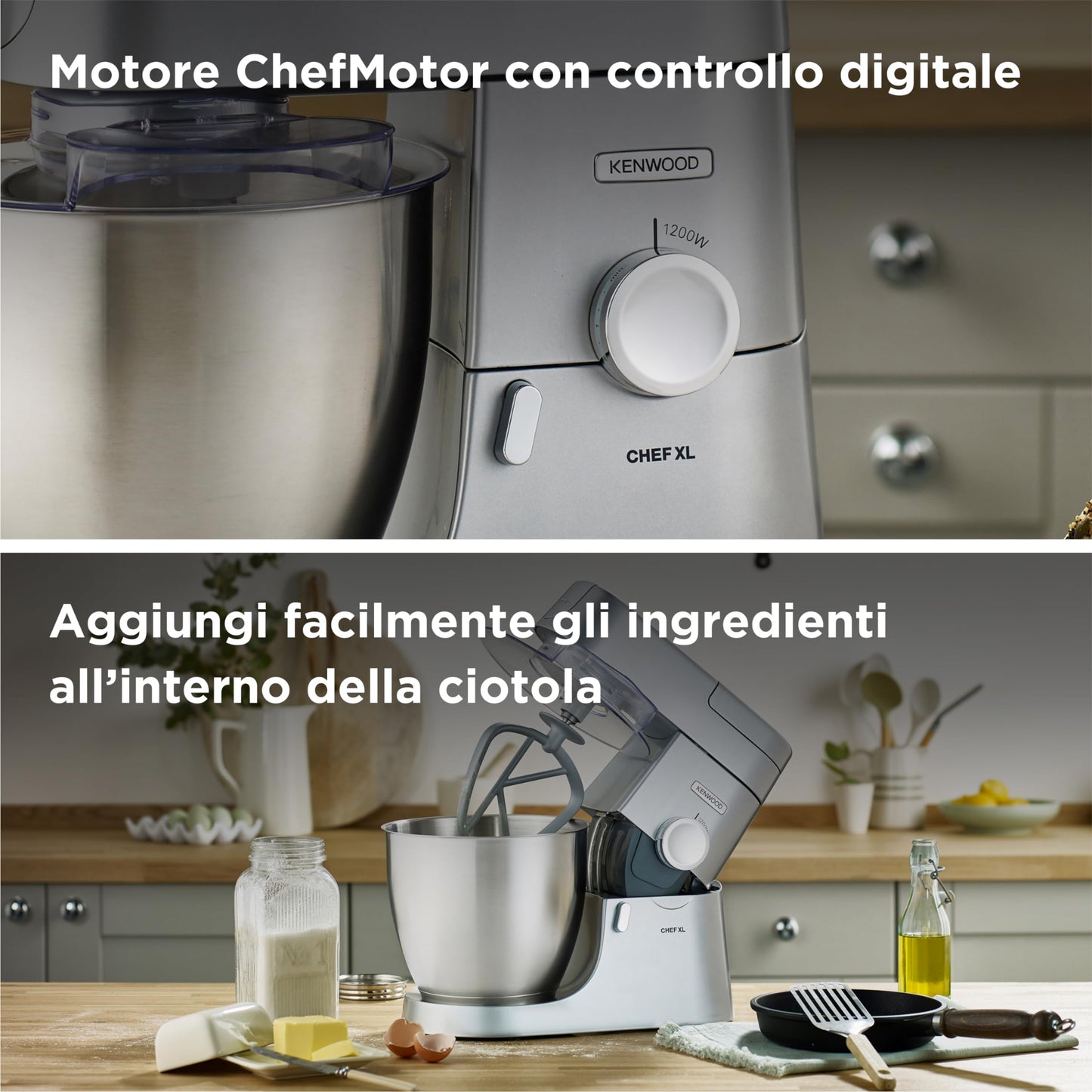 Kenwood KVL4100S Impastatrice Planetaria Chef XL con Ciotola da 6,7L, 3 Ganci di Miscelazione