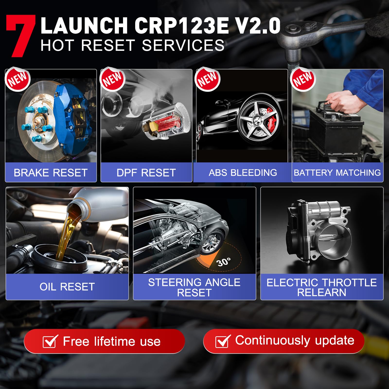 LAUNCH CRP123E V2.0 OBD2 Diagnosi Auto Multimarca con 4 Sistemi e 7 Funzioni di Reset