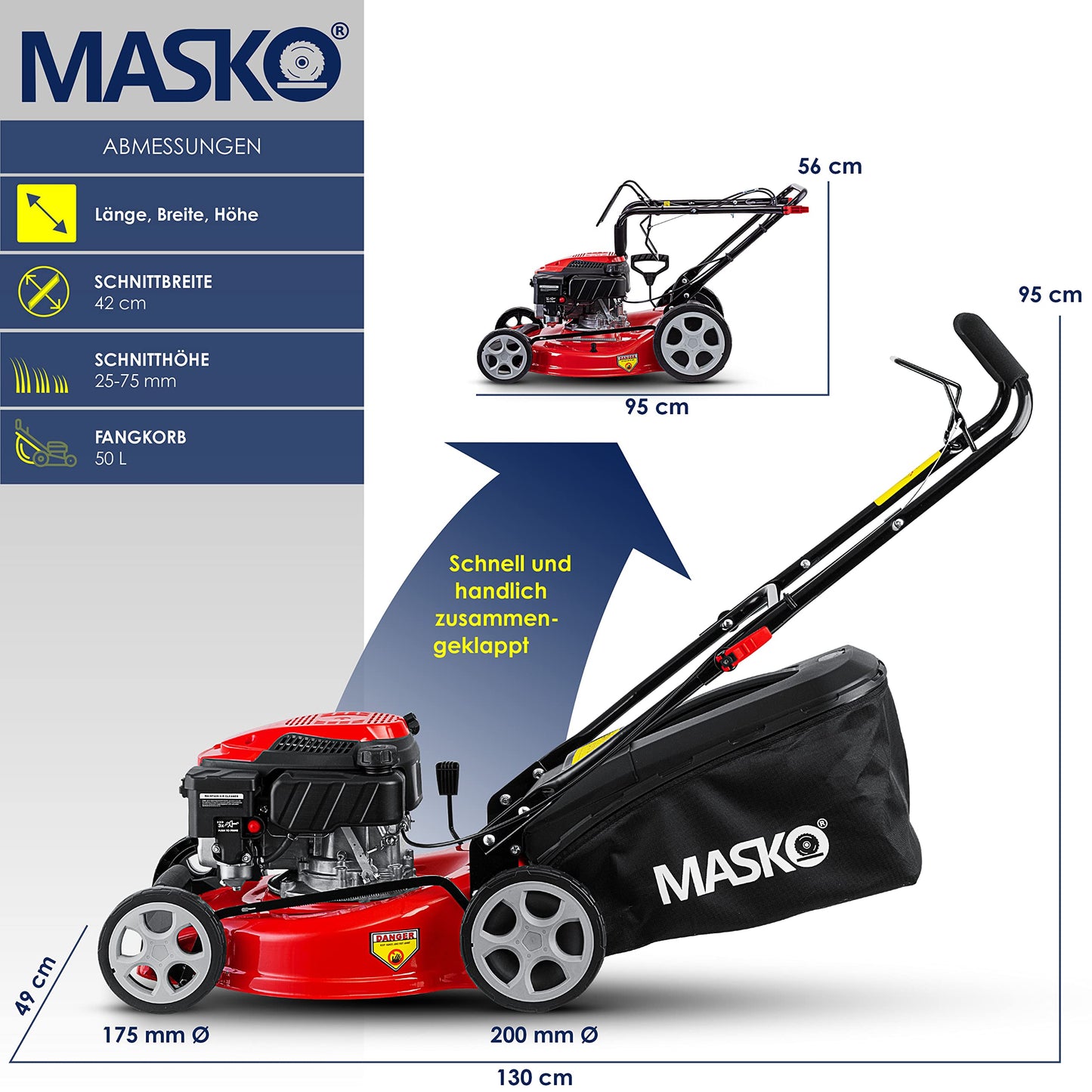 MASKO® Tosaerba a benzina 3 in 1 motore OHV a 4 tempi 3,4 CV