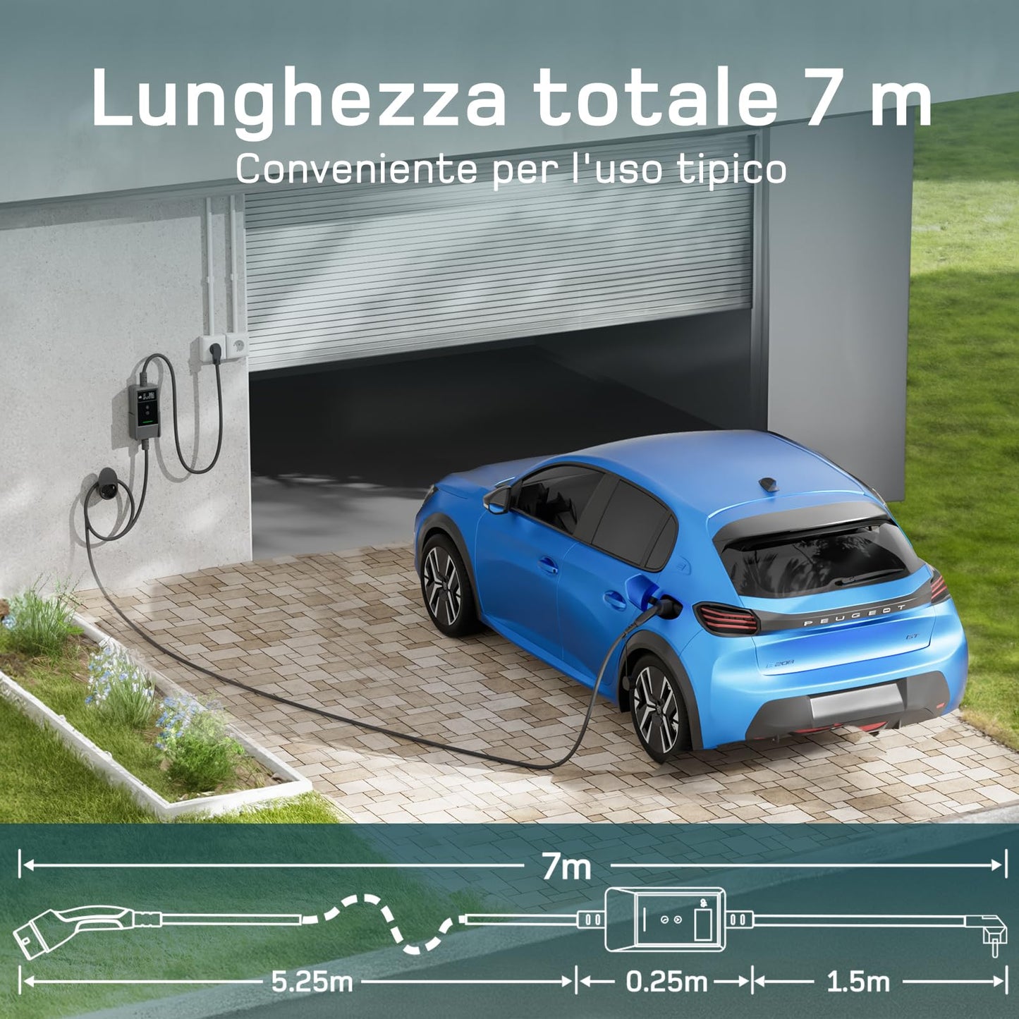 dé Cavo Ricarica Auto Elettrica Tipo 2 Schuko 3,7kW [7m | 6/8/10/13/16A] Ricarica Auto Byd e altri