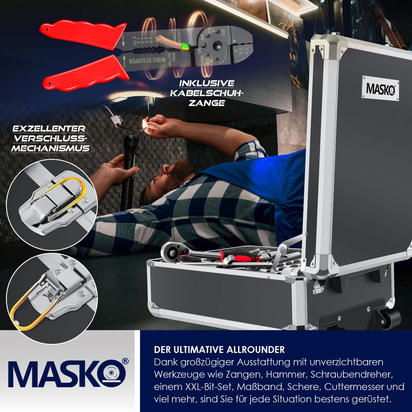 Masko® - Cassetta degli attrezzi, 969 pezzi, trolley professionale, antracite