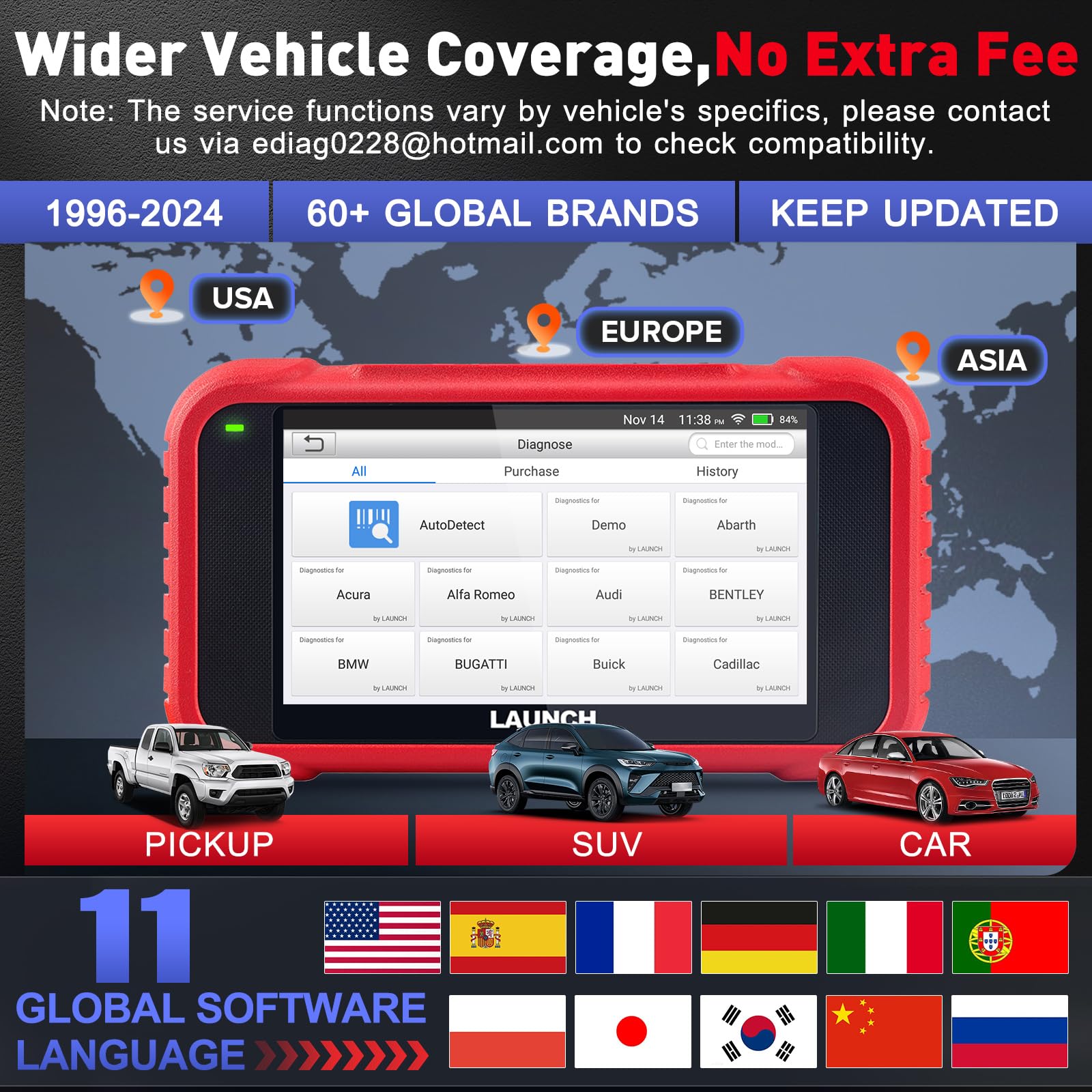 LAUNCH CRP123E V2.0 OBD2 Diagnosi Auto Multimarca con 4 Sistemi e 7 Funzioni di Reset