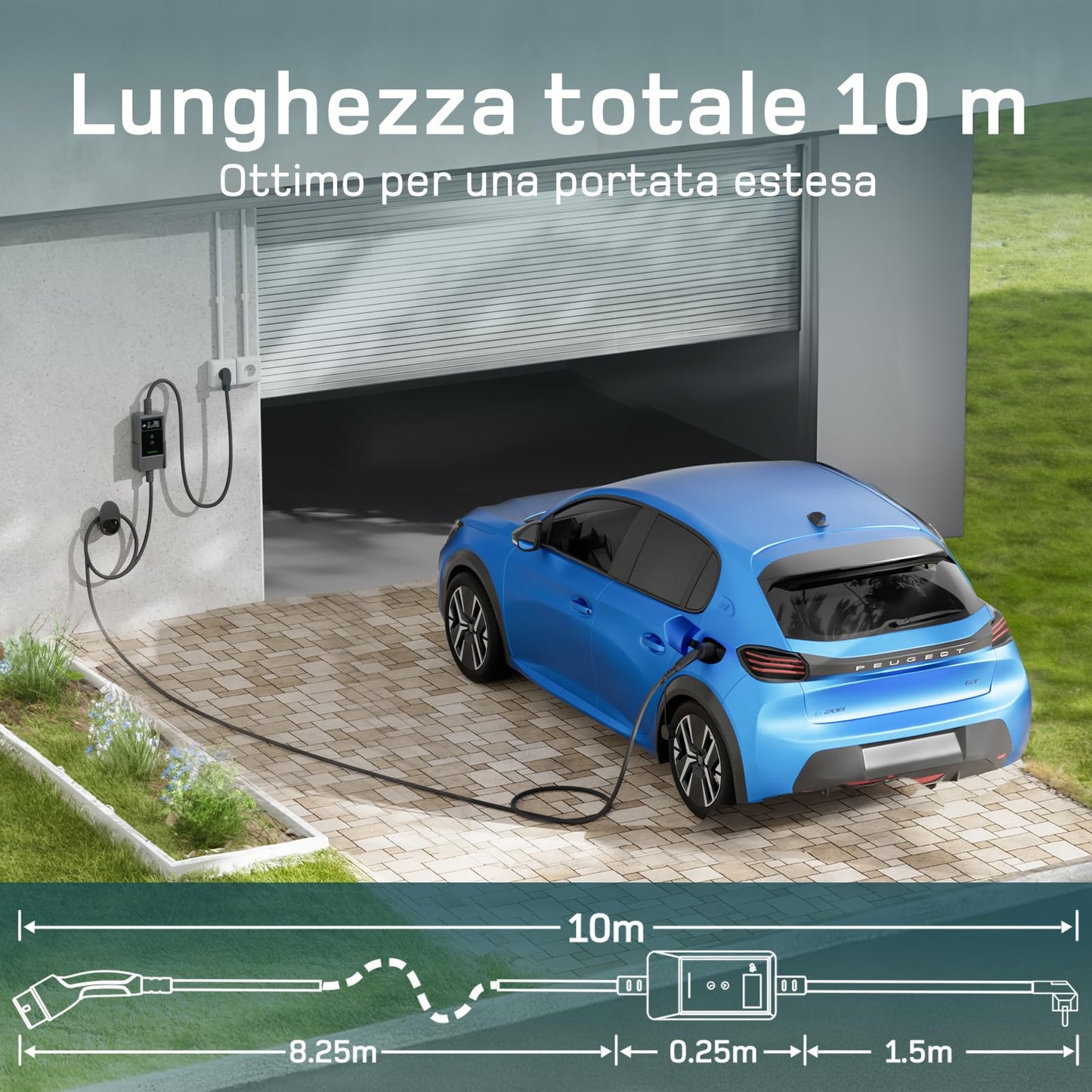 dé Cavo Ricarica Auto Elettrica Byd Tipo 2 Schuko 3,7kW [10m | 6/8/10/13/16A]