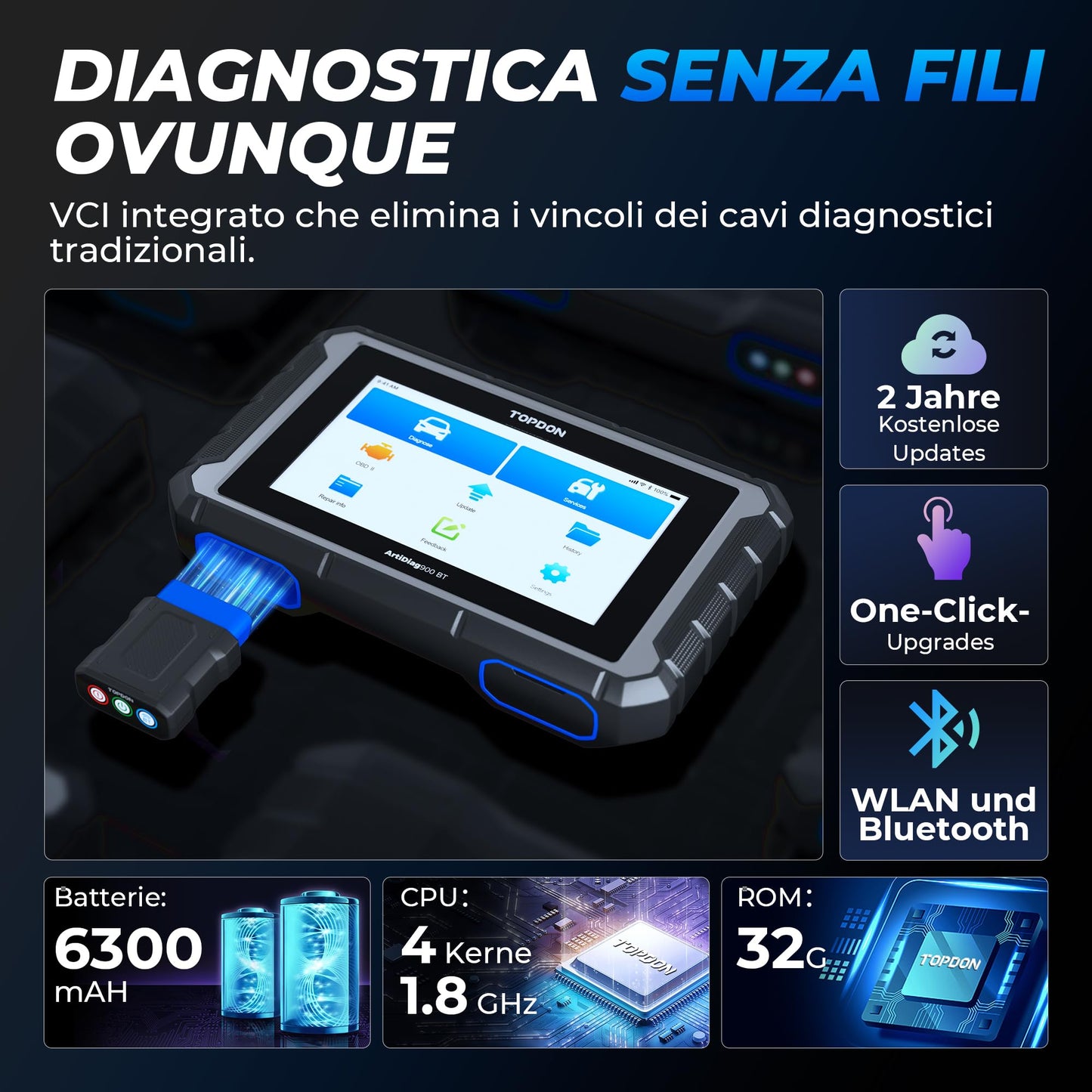 TOPDON AD900BT Diagnostico per Auto, Codifica ECU, 28+ Servizi Strumento di Scansione