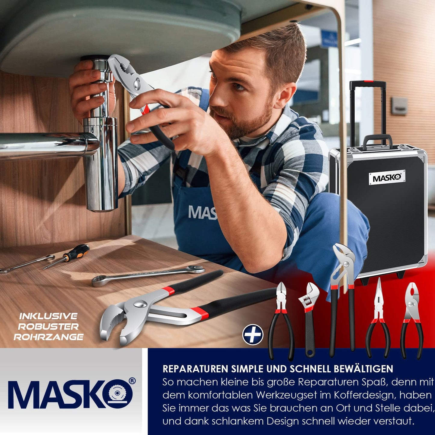 Masko® - Cassetta degli attrezzi, 969 pezzi, trolley professionale, antracite