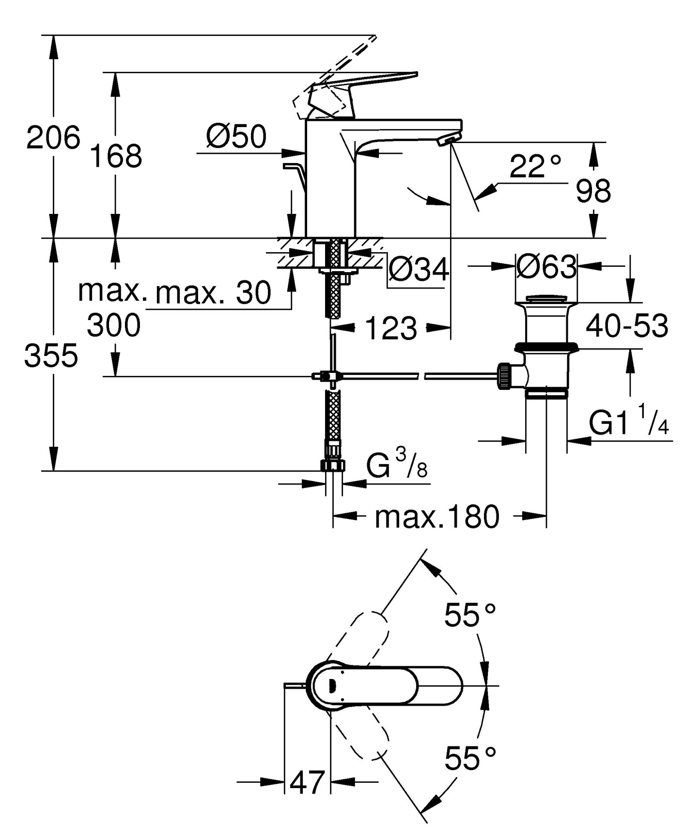 GROHE Miscelatore Monocomando per Lavabo Eurosmart con Astina a Saltarello, Cromo, M 23325000