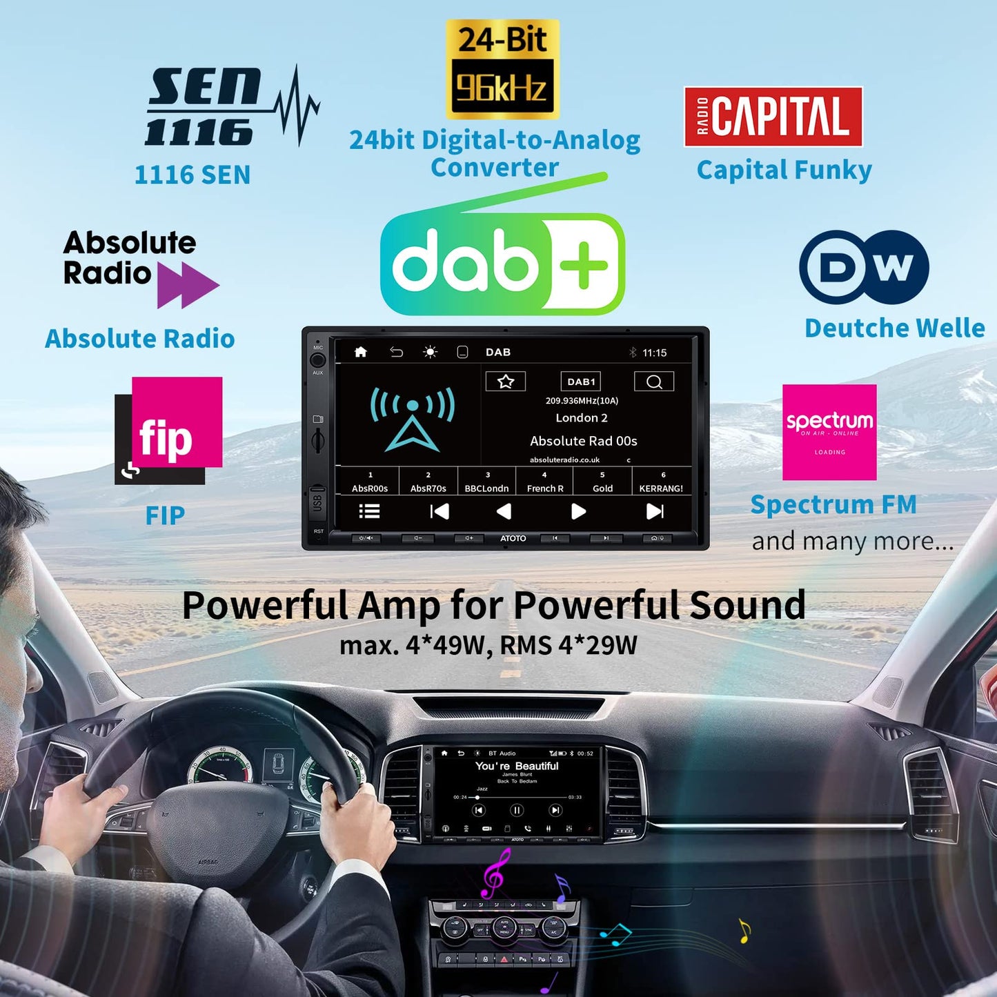 ATOTO F7XE Autoradio 2 DIN, Integrato DAB+, CarPlay Senza fili & Android Auto Wireless F7G2A7XED-S01