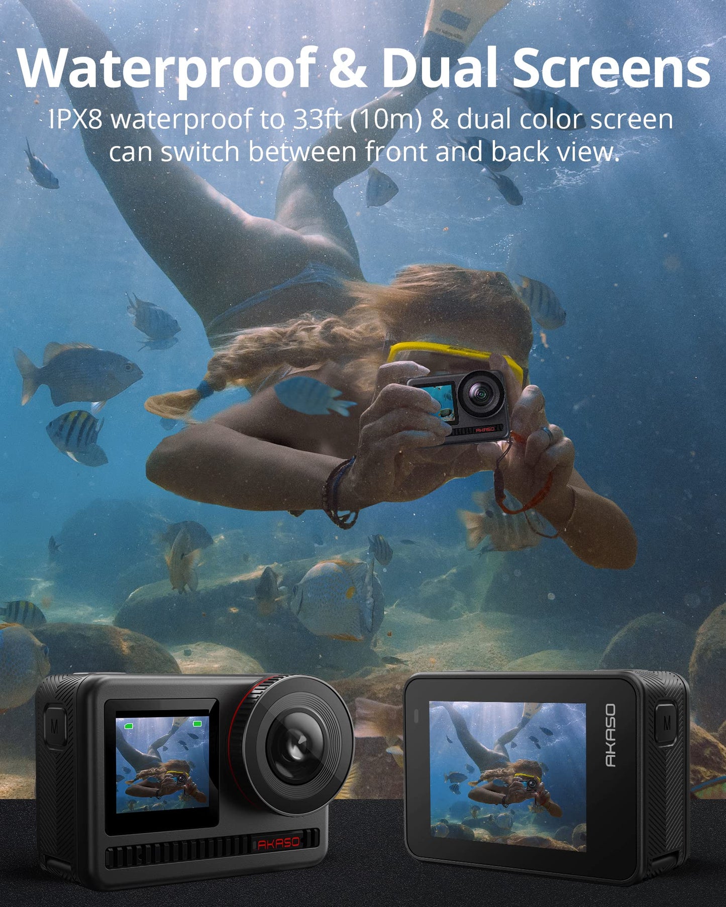 AKASO Brave 8 4K 60FPS Action Cam 64GB 48MP Videocamera Subacquea Doppio Touchscreen