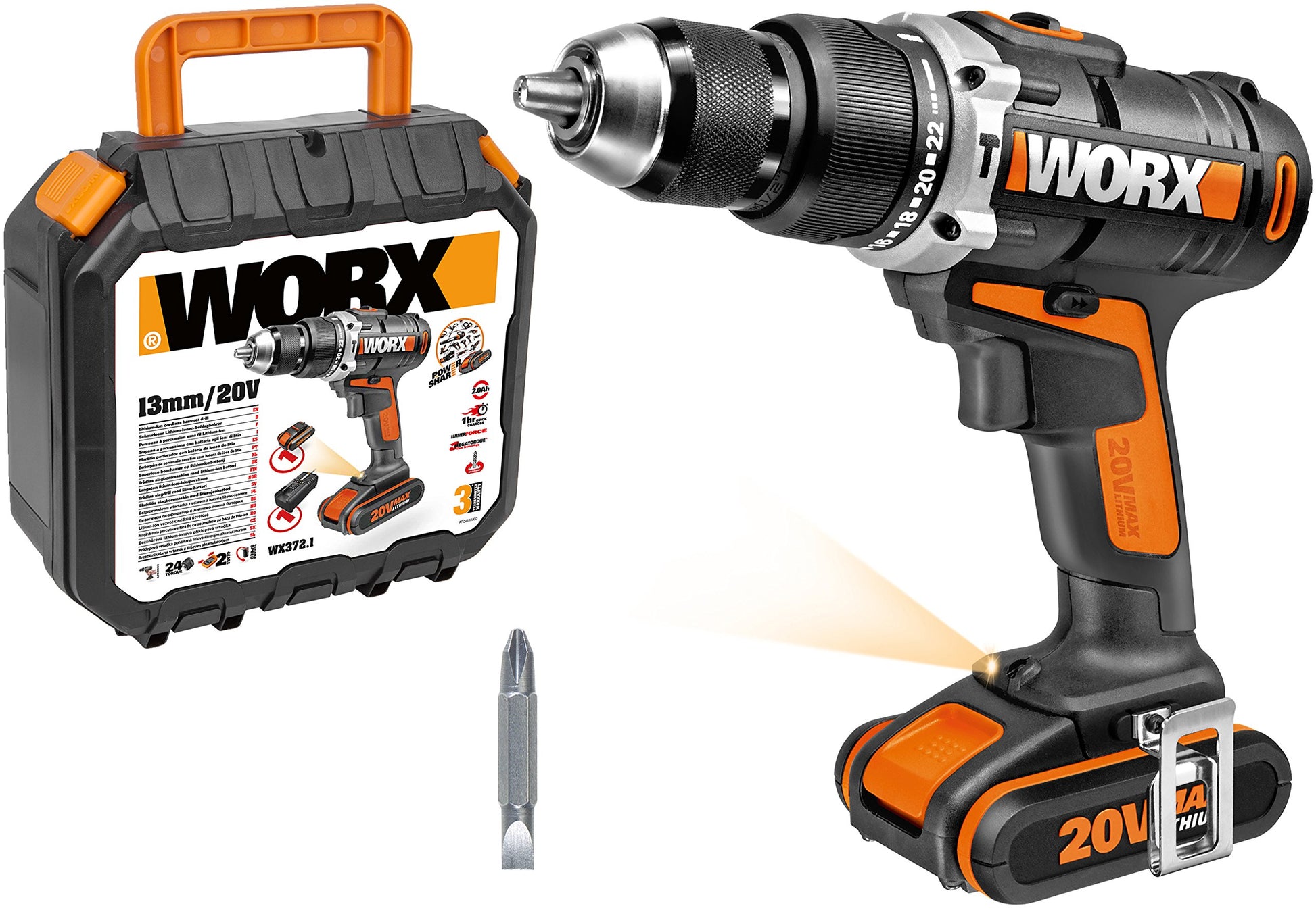 Worx WX372.1 Hammer Drill 1 batteria agli ioni di litio 20V-2,0Ah