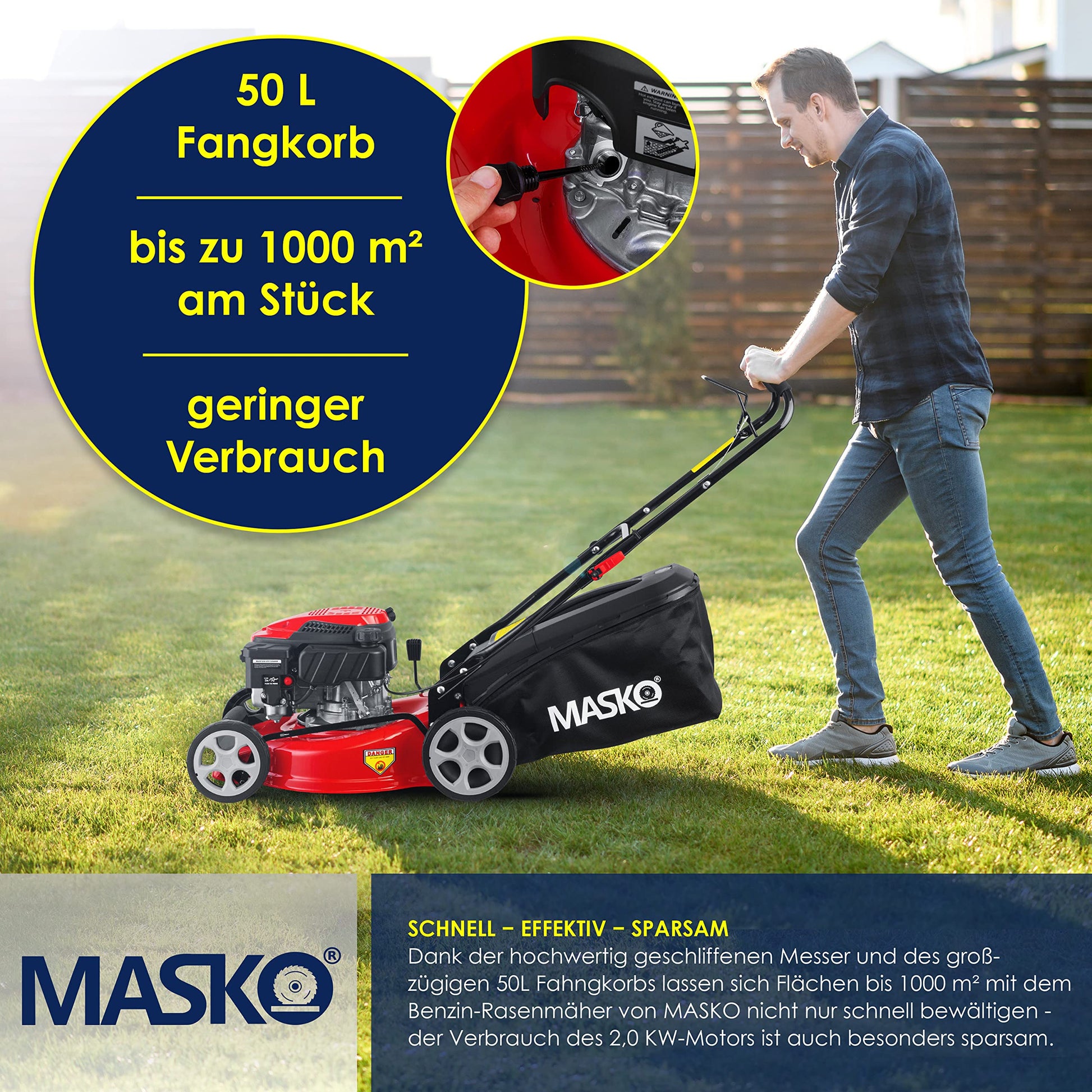 MASKO® Tosaerba a benzina 3 in 1 motore OHV a 4 tempi 3,4 CV