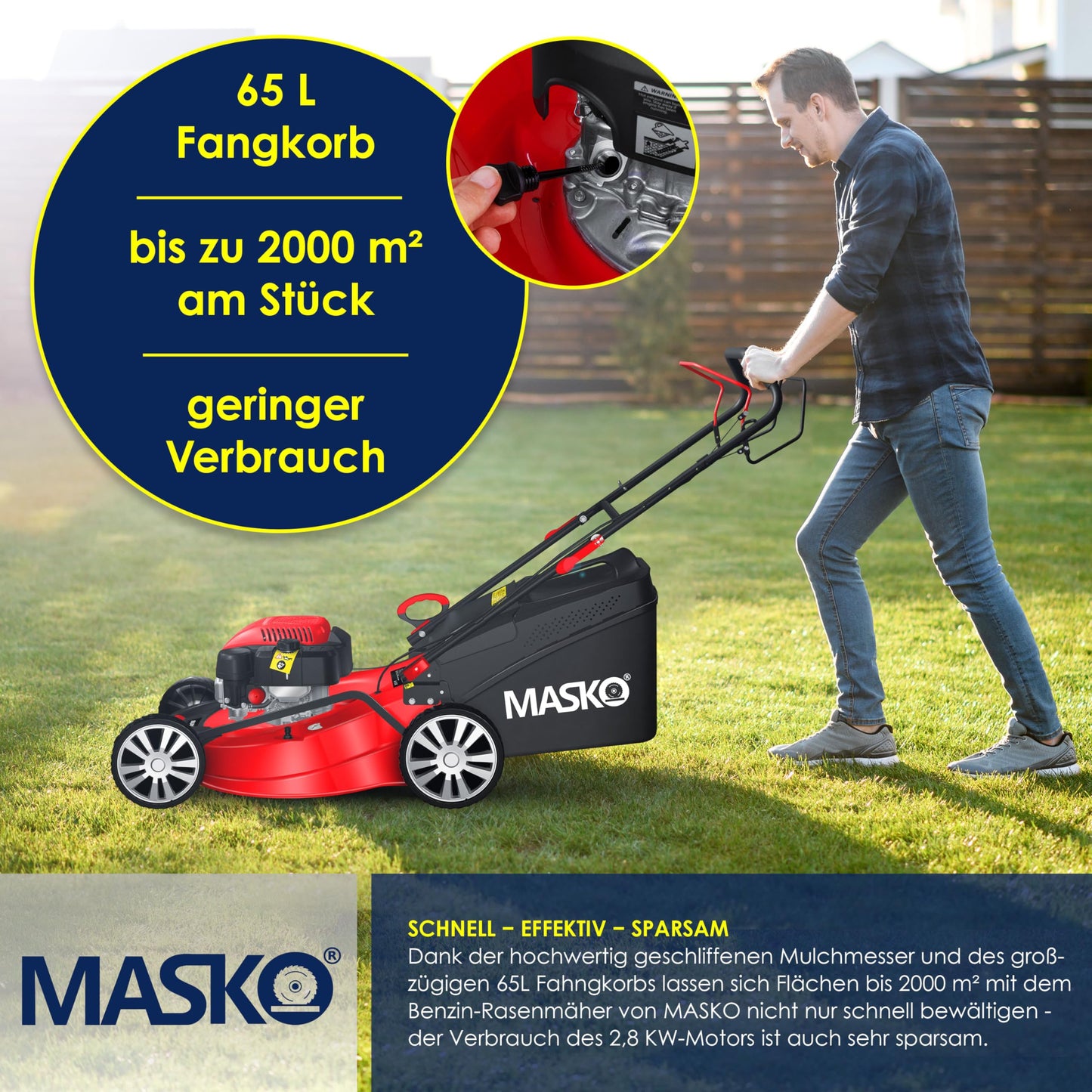 MASKO® Tosaerba a benzina 5 in 1, funzione di pulizia EasyClean 8 livelli di altezza