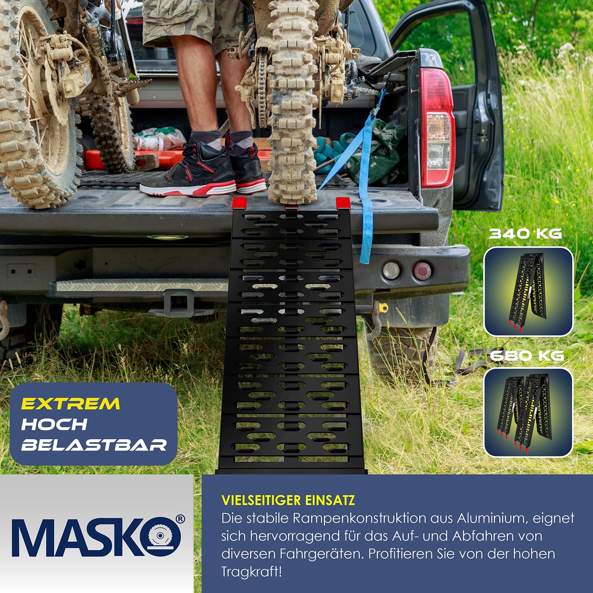 Masko 2 rampe di carico, con portata da 680 kg  per moto, ATV, quad, auto