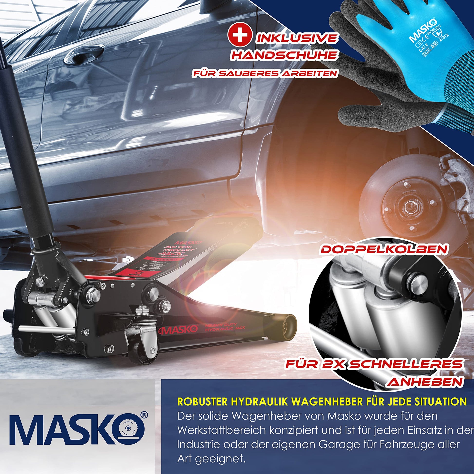 MASKO® Cric idraulico 3T altezza  70-470 mm doppio pistone