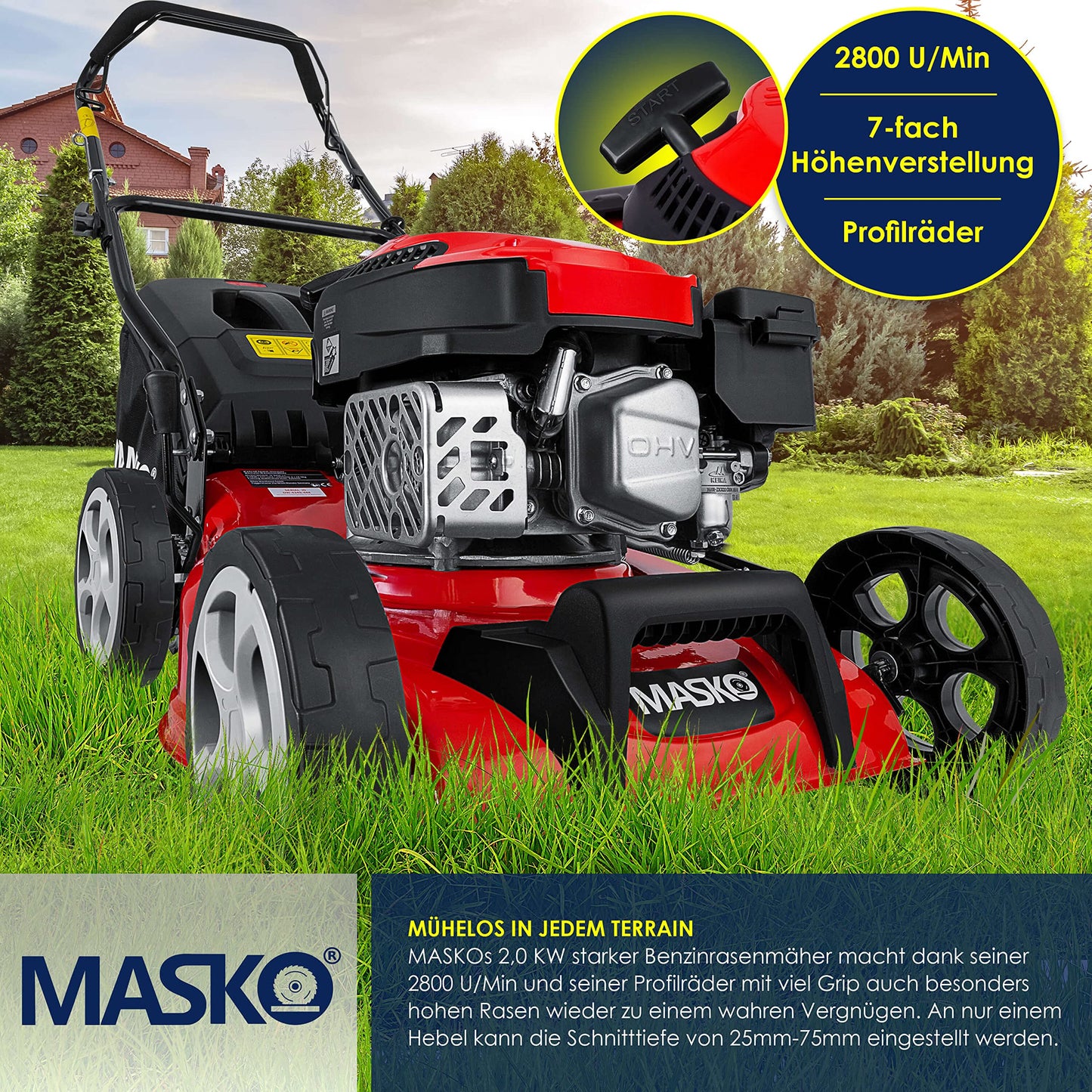 MASKO® Tosaerba a benzina 3 in 1 motore OHV a 4 tempi 3,4 CV