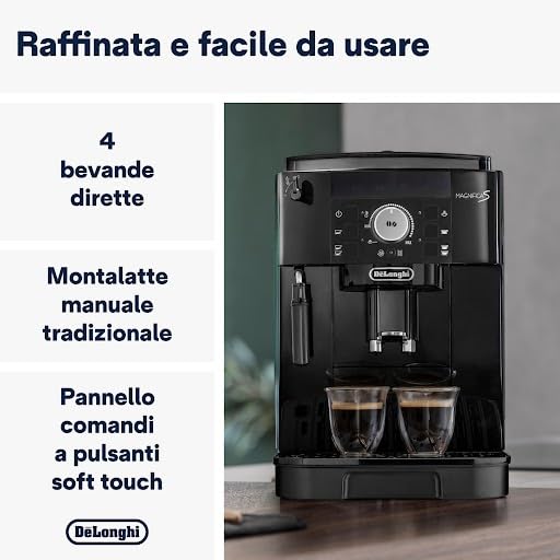 De'Longhi Perfetto Magnifica S ECAM11.112.B, Macchina da Caffè Automatica per Espresso e Cappuccino, Caffè in Grani o in Polvere, con Tasti a ṡelezione Diretta, Spegnimento Automatico, 1450W, Nero