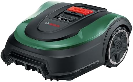 Bosch Home and Garden Robot rasaerba Indego S+ 500 (con batteria da 18 V e funzione app, stazione di ricarica inclusa, larghezza di taglio 19 cm, per prati fino a 500 m²), nero, verde