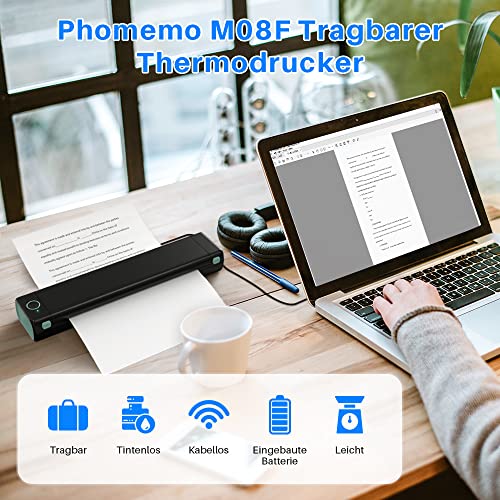 Phomemo M08F Stampante Termica Portatile, Supporta A4 210 X 297 Mm, Senza Fili Bluetooth