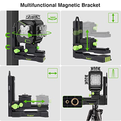 Huepar S03CG 3D Livella Laser 3x 360 Verde 40m, Modalità Impulso, TRIPLA ALIMENTAZIONE