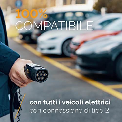 Booster 2 Traveller Set, Wallbox 22kW Senza Installazione, Caricabatteria Auto Elettrica con Cavo Tipo 2, , Include 3 Adattatori CEE 32/16 + EU Schuko