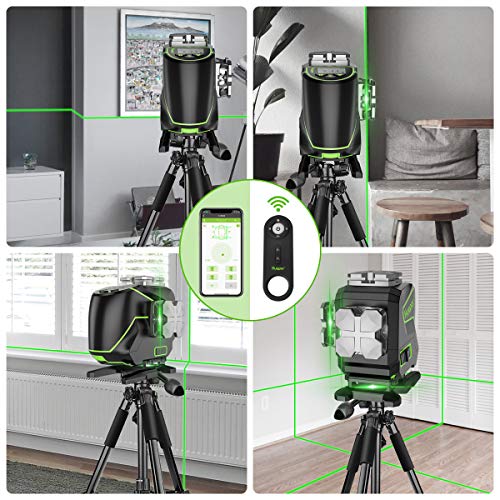 Huepar S03DG 3x360 ° Livella Laser Autolivellante con Schermo LCD, 3D Bluetooth Connesso Green Raggio Cross Line