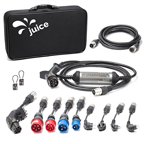 Juice Booster 2 Master Set, Mobile Wallbox 22kW Senza Installazione, Caricabatteria Auto Elettrica con Cavo Tipo 2, Include 4 CEE