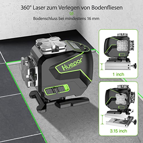 Huepar S03DG 3x360 ° Livella Laser Autolivellante con Schermo LCD, 3D Bluetooth Connesso Green Raggio Cross Line