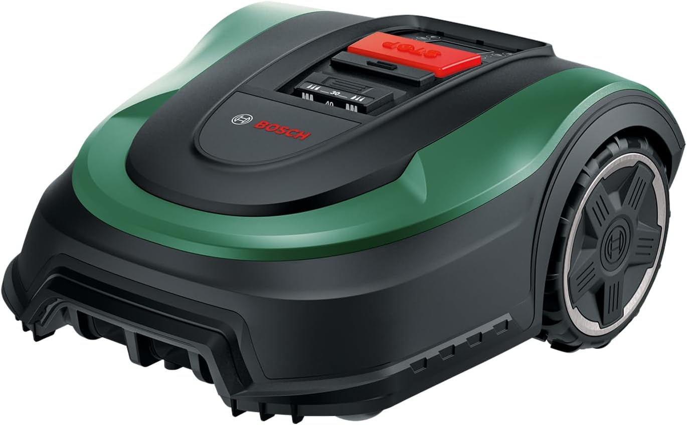 Bosch Home and Garden Robot rasaerba Indego S+ 500 (con batteria da 18 V e funzione app, stazione di ricarica inclusa, larghezza di taglio 19 cm, per prati fino a 500 m²), nero, verde