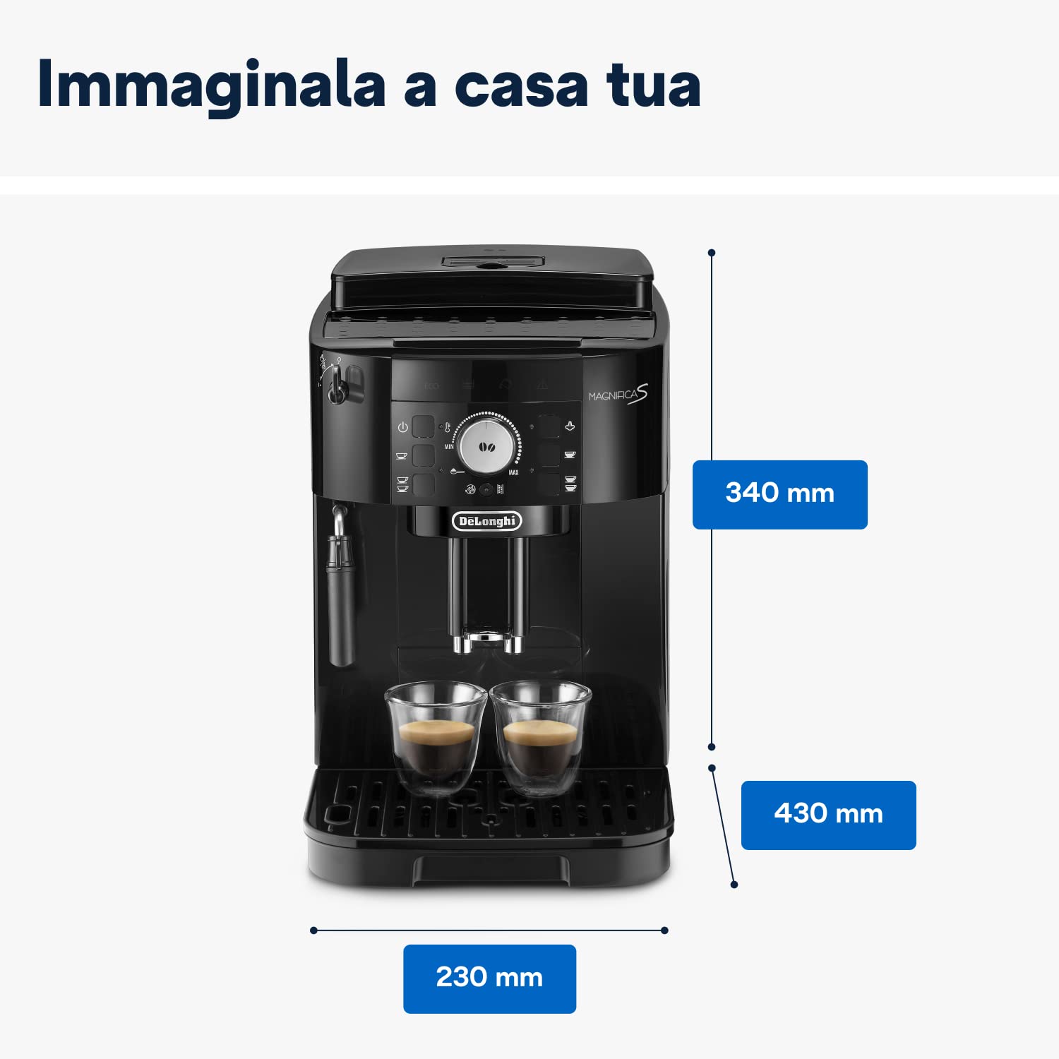 De'Longhi Perfetto Magnifica S ECAM11.112.B, Macchina da Caffè Automatica per Espresso e Cappuccino, Caffè in Grani o in Polvere, con Tasti a ṡelezione Diretta, Spegnimento Automatico, 1450W, Nero