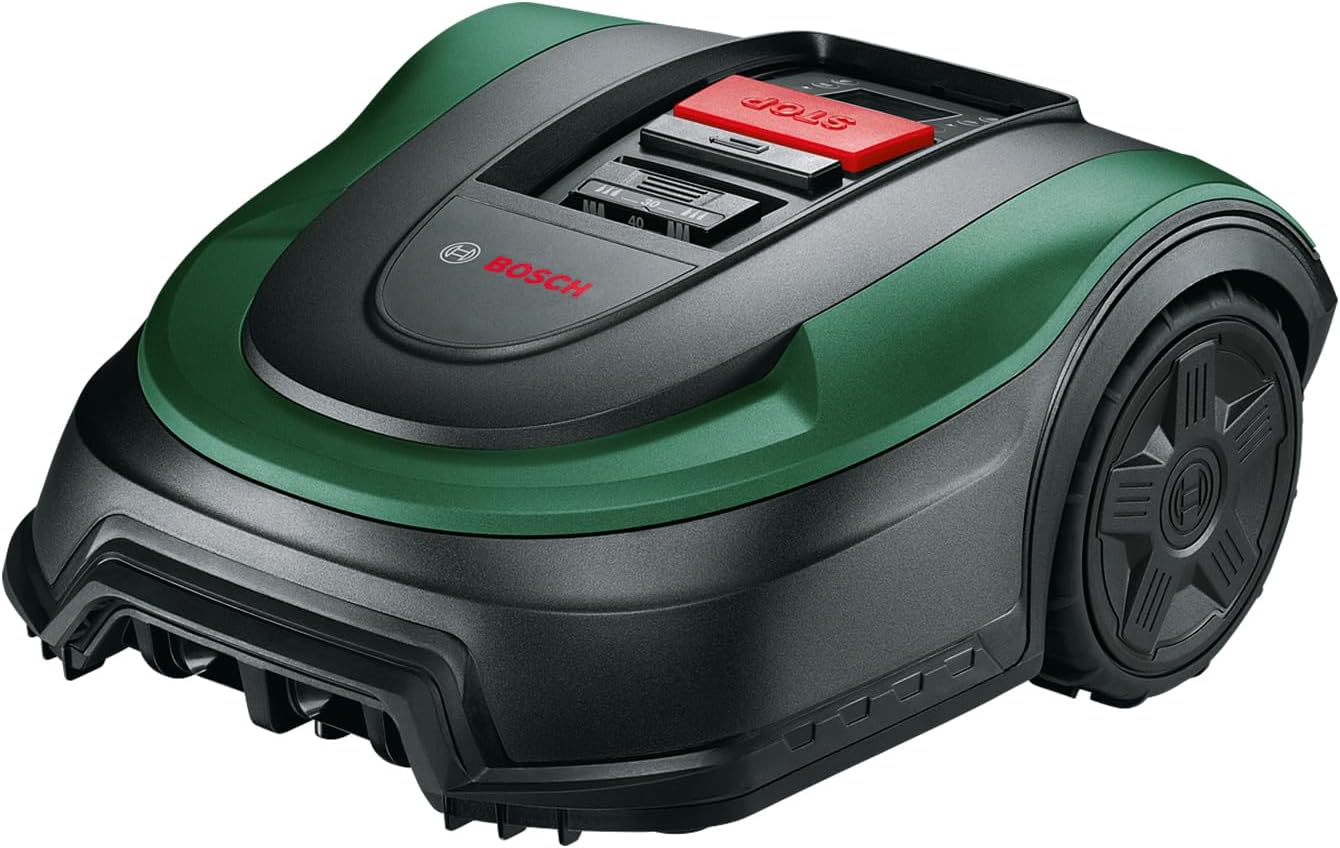 Bosch Home and Garden Robot rasaerba Indego S+ 500 (con batteria da 18 V e funzione app, stazione di ricarica inclusa, larghezza di taglio 19 cm, per prati fino a 500 m²), nero, verde