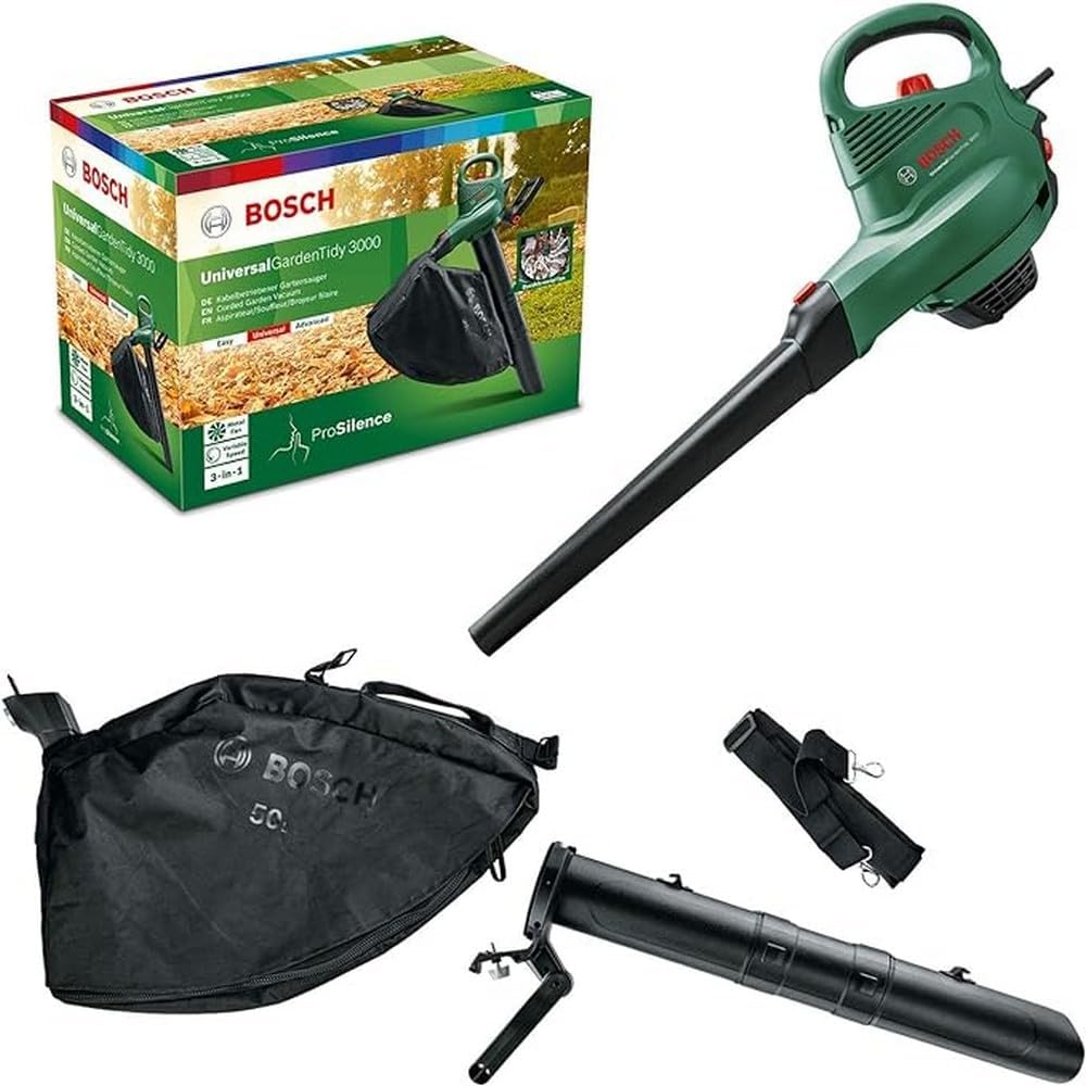 Bosch Home and Garden Soffiatore/aspiratore elettrico UniversalGardenTidy 2300, 2300 W, sacco di raccolta da 45 l, velocità variabile, per soffiare, aspirare e triturare foglie, confezione in cartone