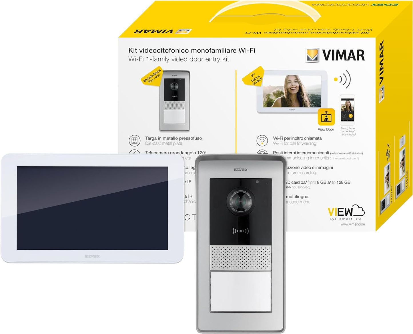 Vimar K42955 Kit videocitofono wifi monofamiliare, touch screen vivavoce Wi-Fi a colori LCD 7"