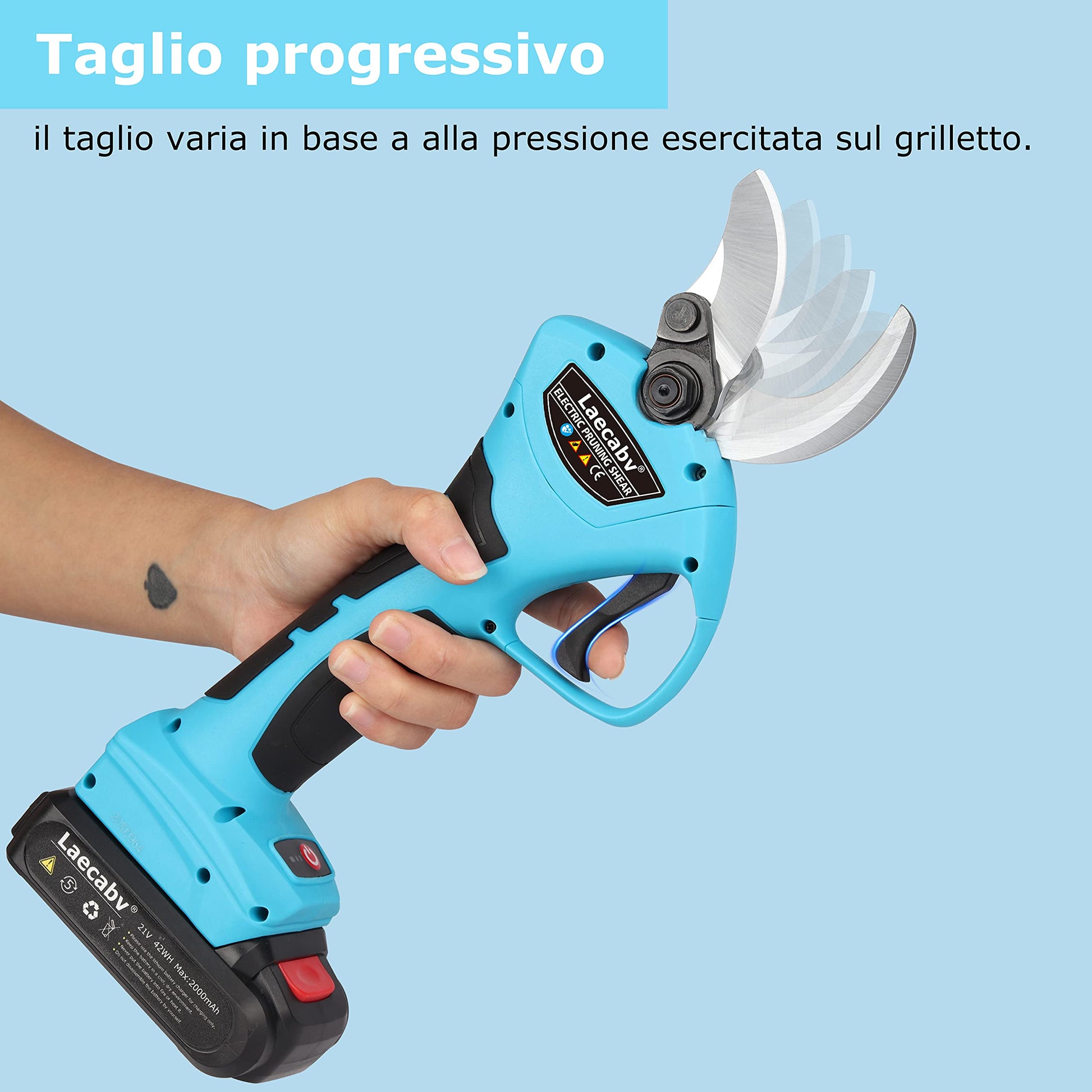 Laecabv Forbici Potatura Elettriche 40mm Progressivo Professionali Cesoie con 2 21V/2Ah batteria