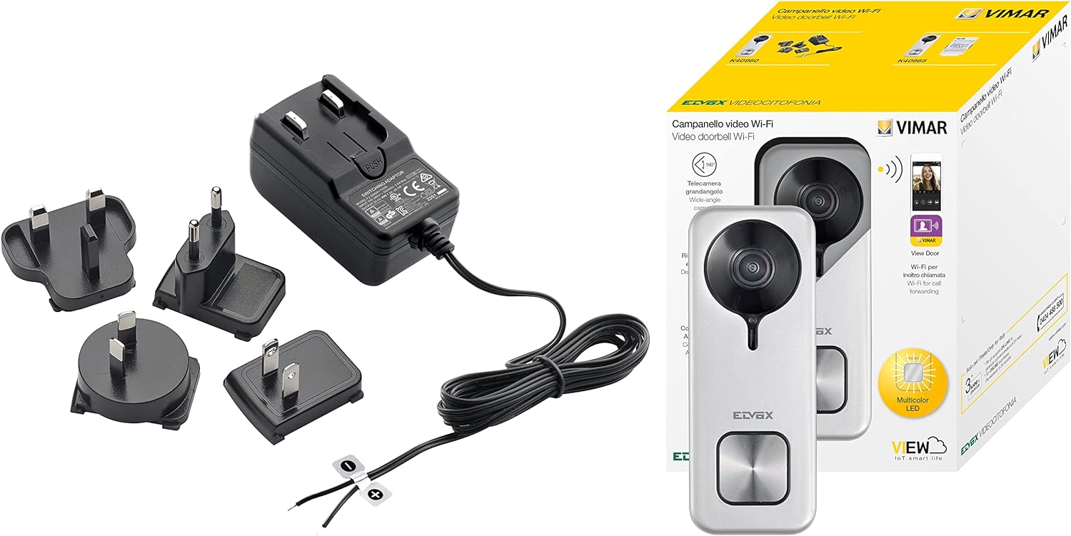 VIMAR K40960 Kit Doorbell da parete con 1 doorbell 40960 WiFi, visione notturna, pulsante di chiamata led RGB, sensore anti-manomissione, SD card, alimentatore 24V, Grigio