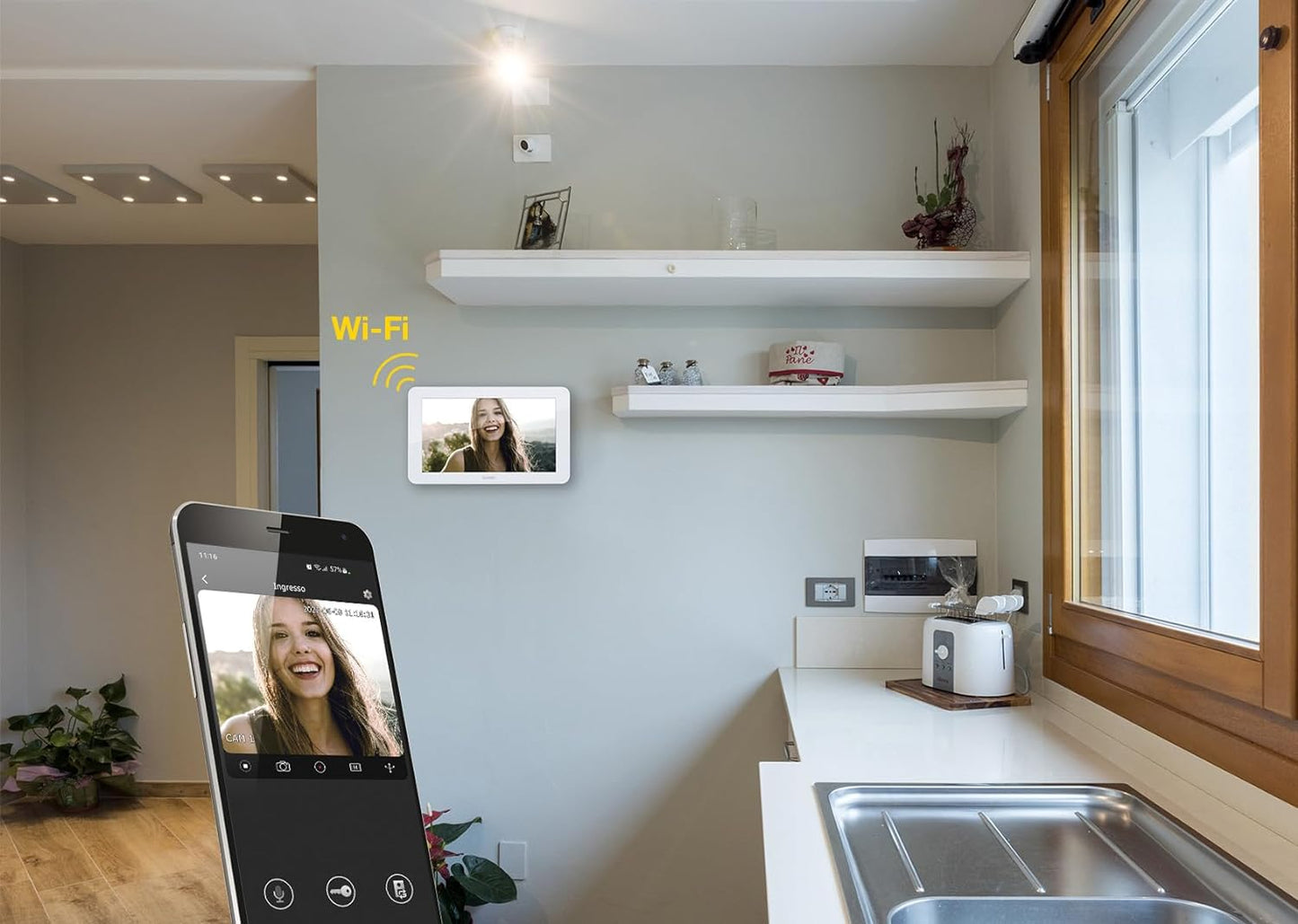 Vimar K42955 Kit videocitofono wifi monofamiliare, touch screen vivavoce Wi-Fi a colori LCD 7"