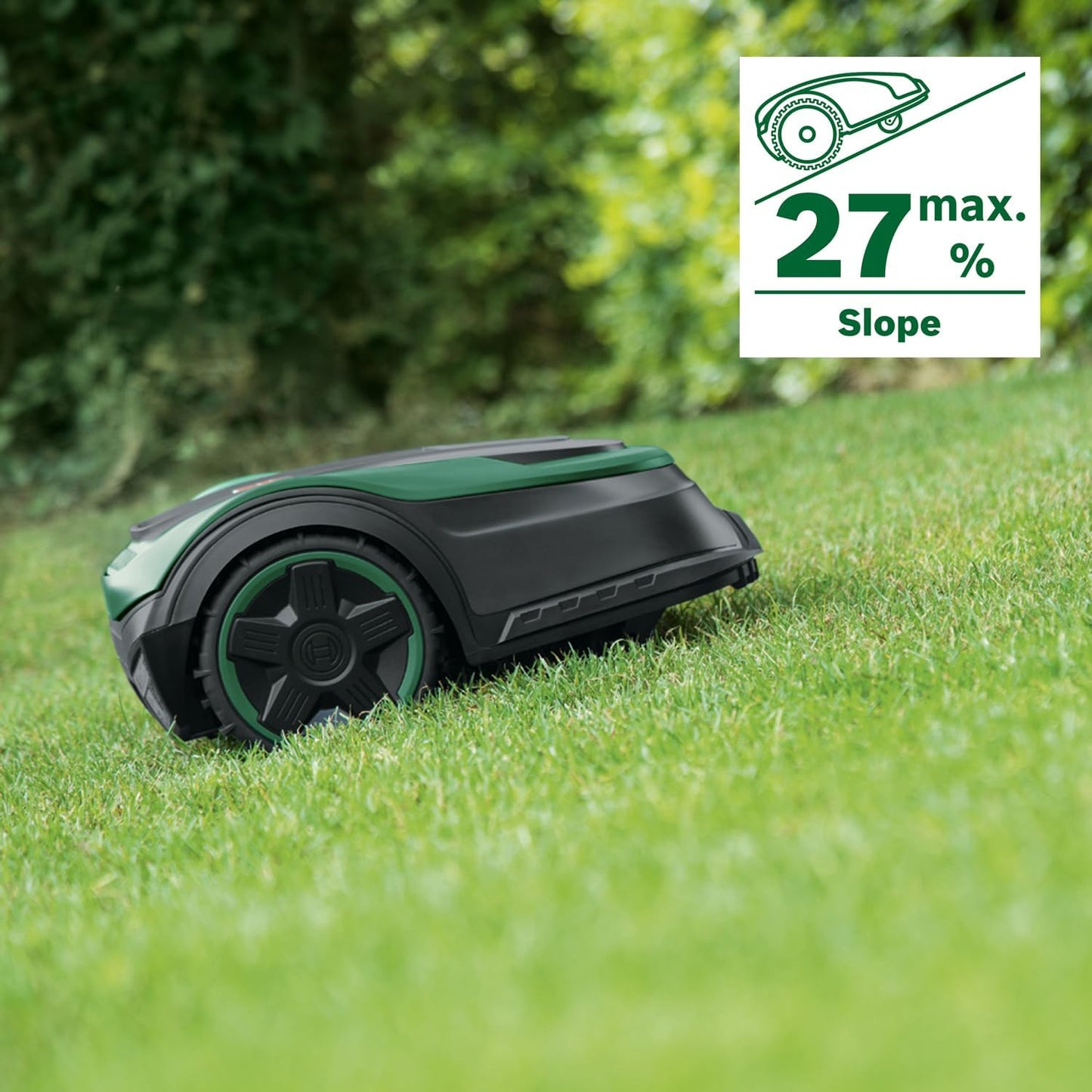 Bosch Home and Garden Robot rasaerba Indego S+ 500 (con batteria da 18 V e funzione app, stazione di ricarica inclusa, larghezza di taglio 19 cm, per prati fino a 500 m²), nero, verde