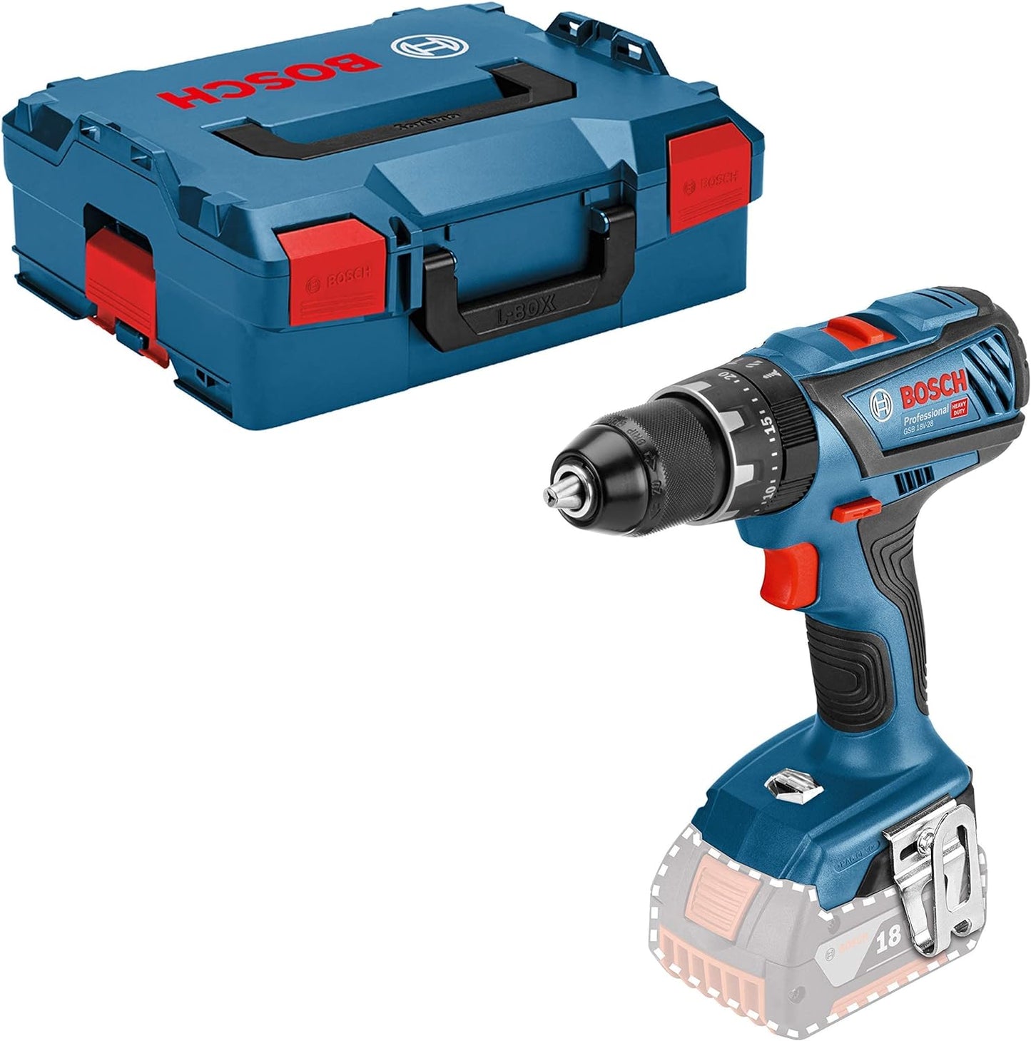 Bosch Professional 18V System Trapano-Avvitatore con percussione a Batteria GSB 18V-28 (Incl. 2 Batterie Gba 18V 3.0Ah, Caricabatteria Gal 18V-20, in L-Case)