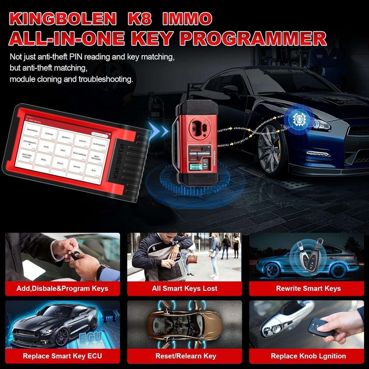 KINGBOLEN K8 IMMO OBD2 Auto Scanner diagnostico Programmazione Chiave Auto, UDS & MQB