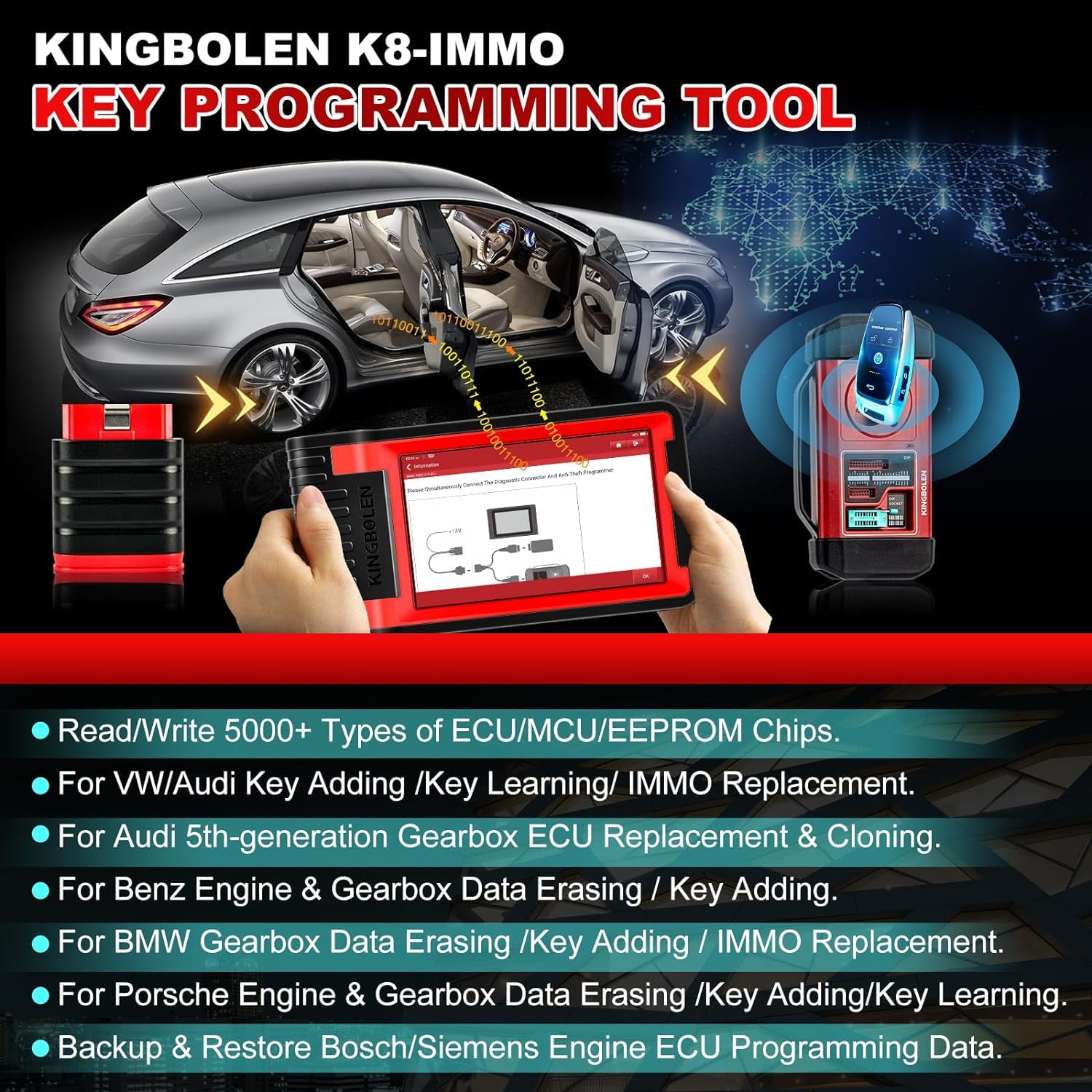 KINGBOLEN K8 IMMO OBD2 Auto Diagnostica & Programmazione Chiave Auto Professionale, UDS & MQB