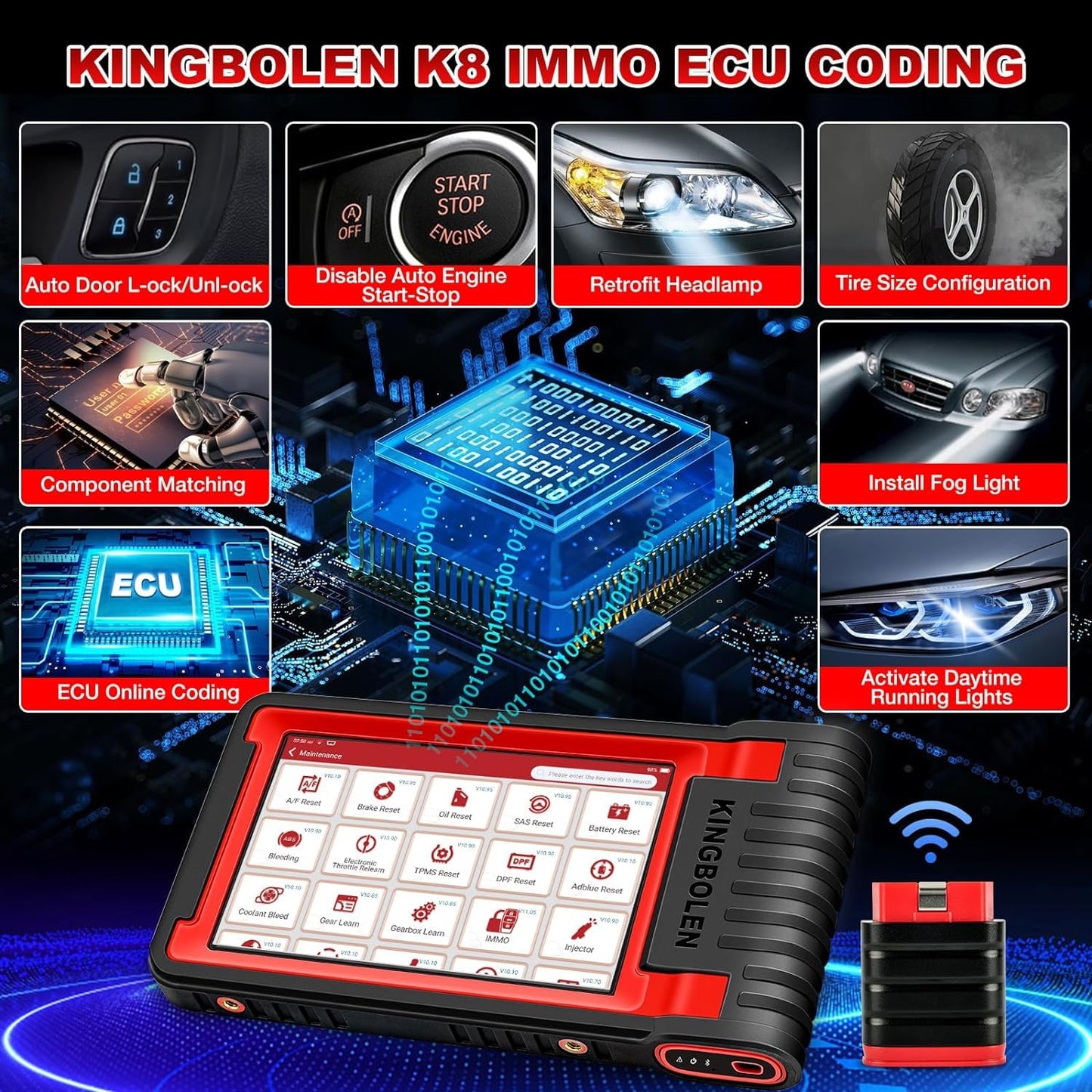 KINGBOLEN K8 IMMO OBD2 Auto Diagnostica & Programmazione Chiave Auto Professionale, UDS & MQB