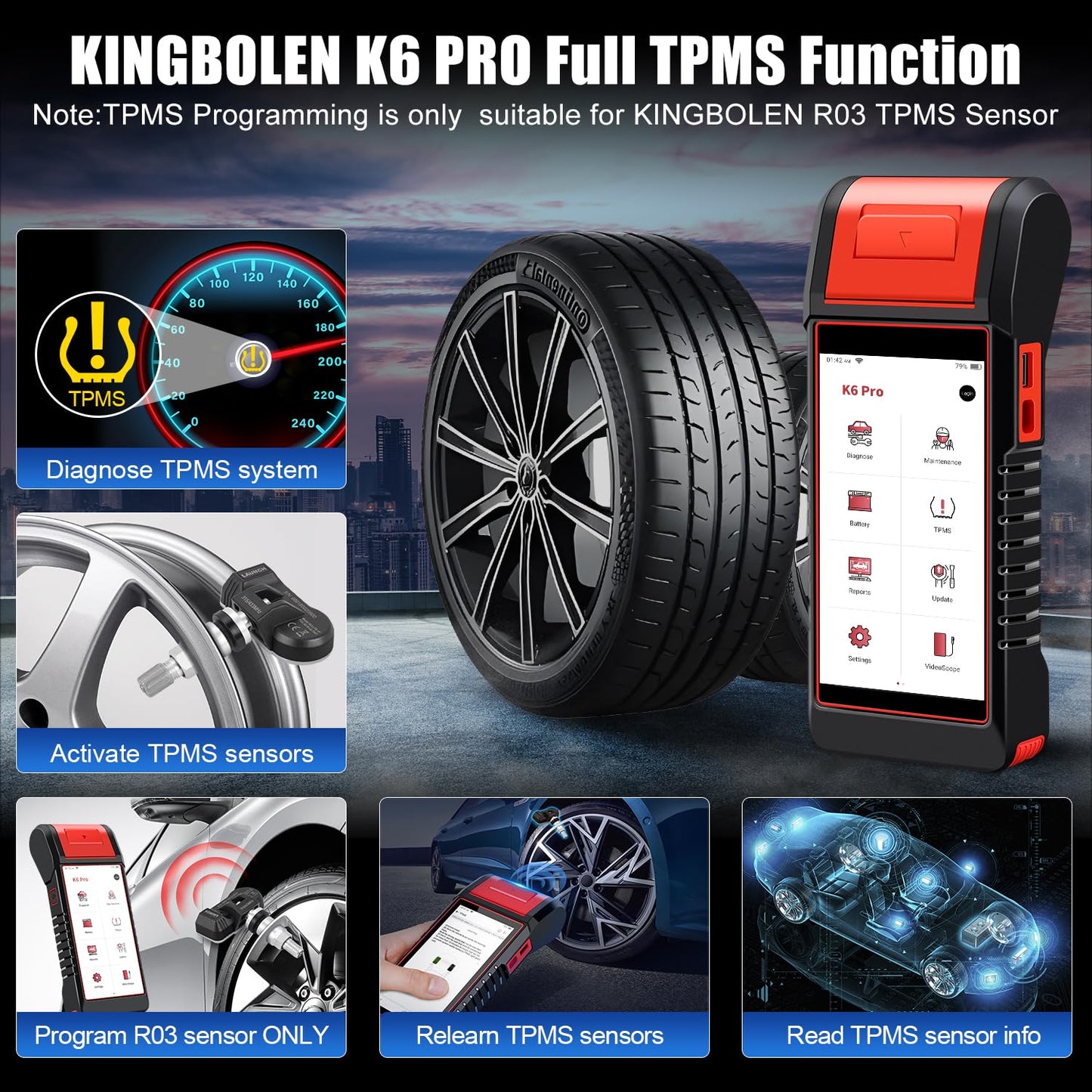 KINGBOLEN K6 PRO OBD2 scanner Auto Diagnostica Professionale, Codifica ECU, FCA Auto Auth, TPMS