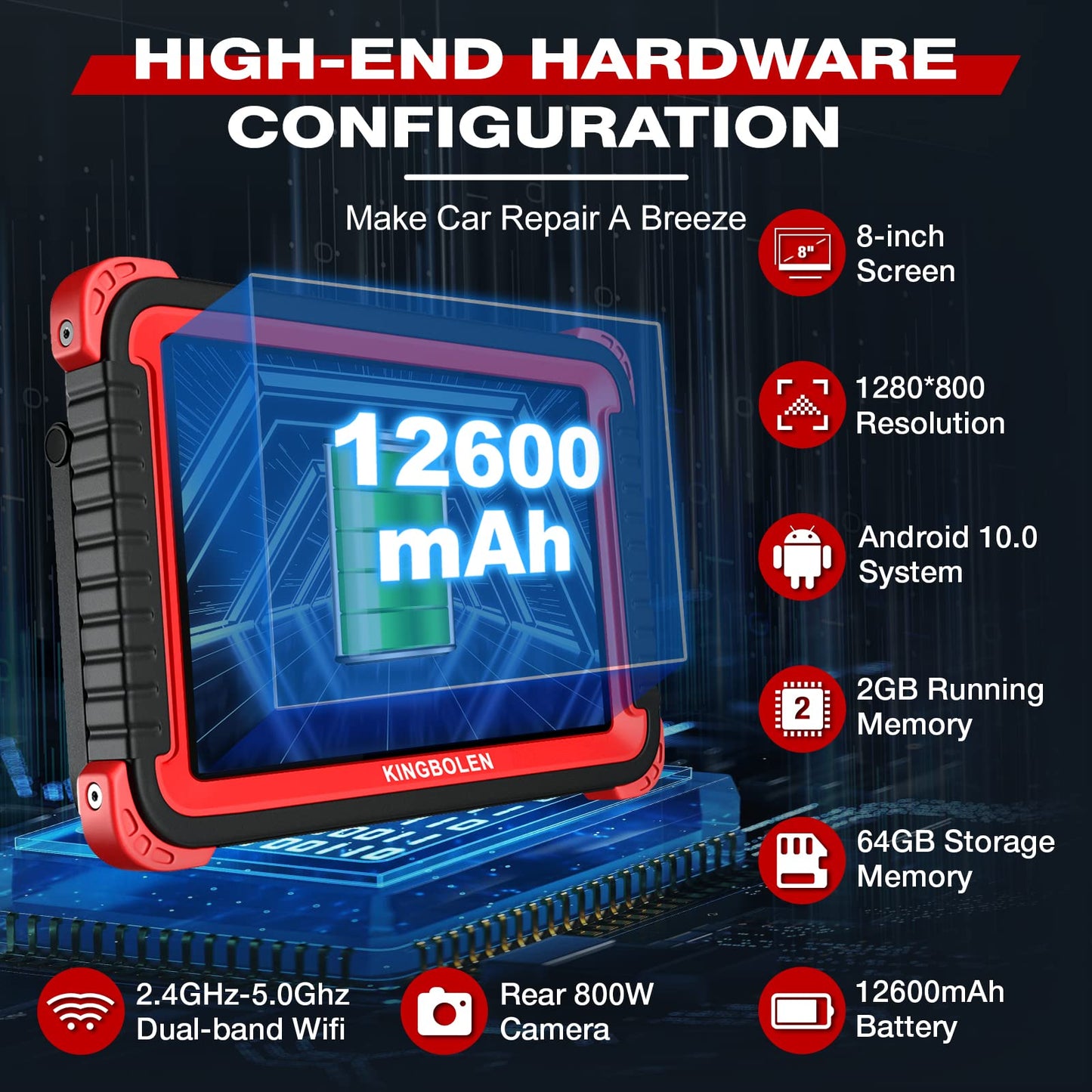 KINGBOLEN K8 Diagnostico per Auto OBD2 - Codifica ECU Avanzata+34 Funzione di Ripristino