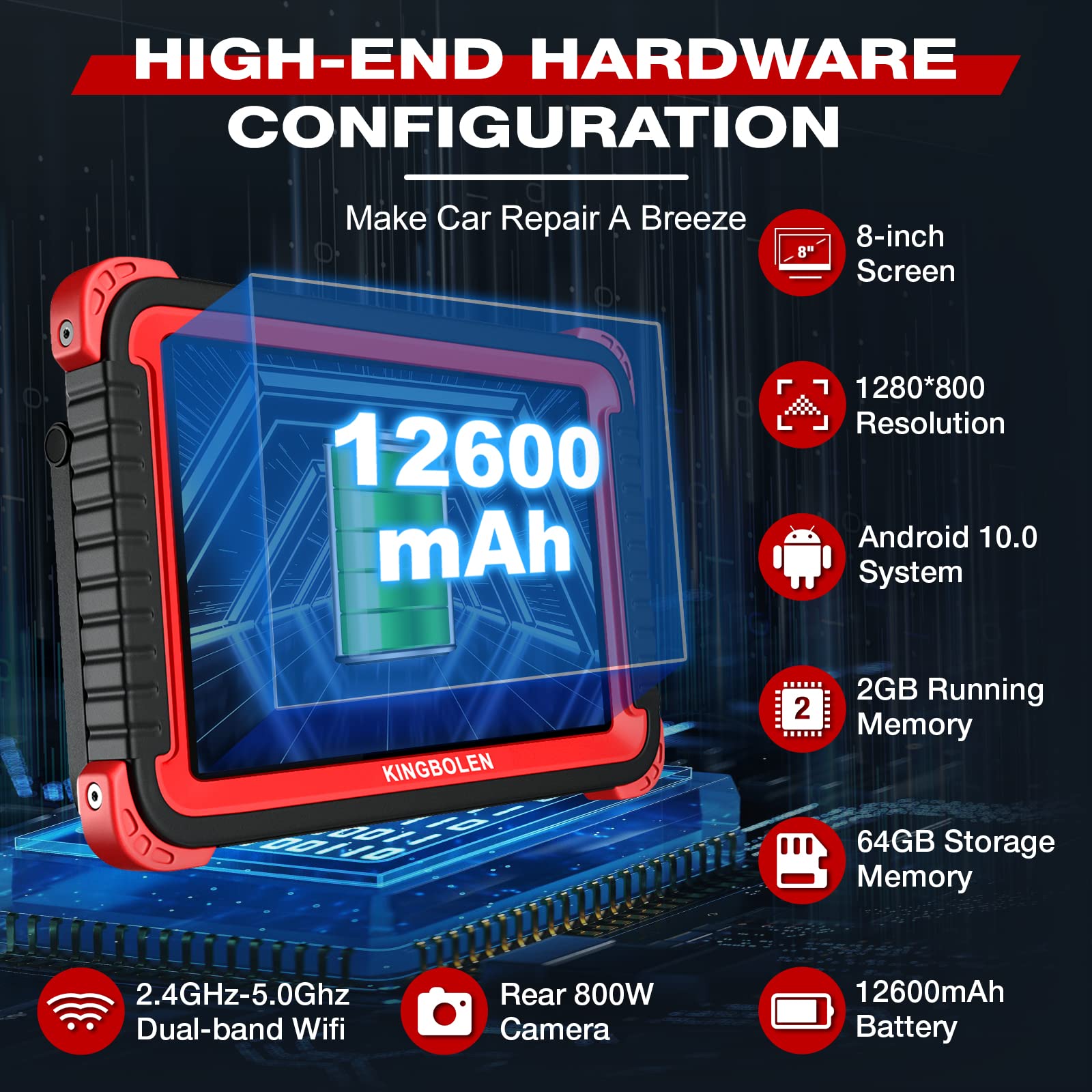 KINGBOLEN K8 Diagnostico per Auto OBD2 - Codifica ECU Avanzata+34 Funzione di Ripristino